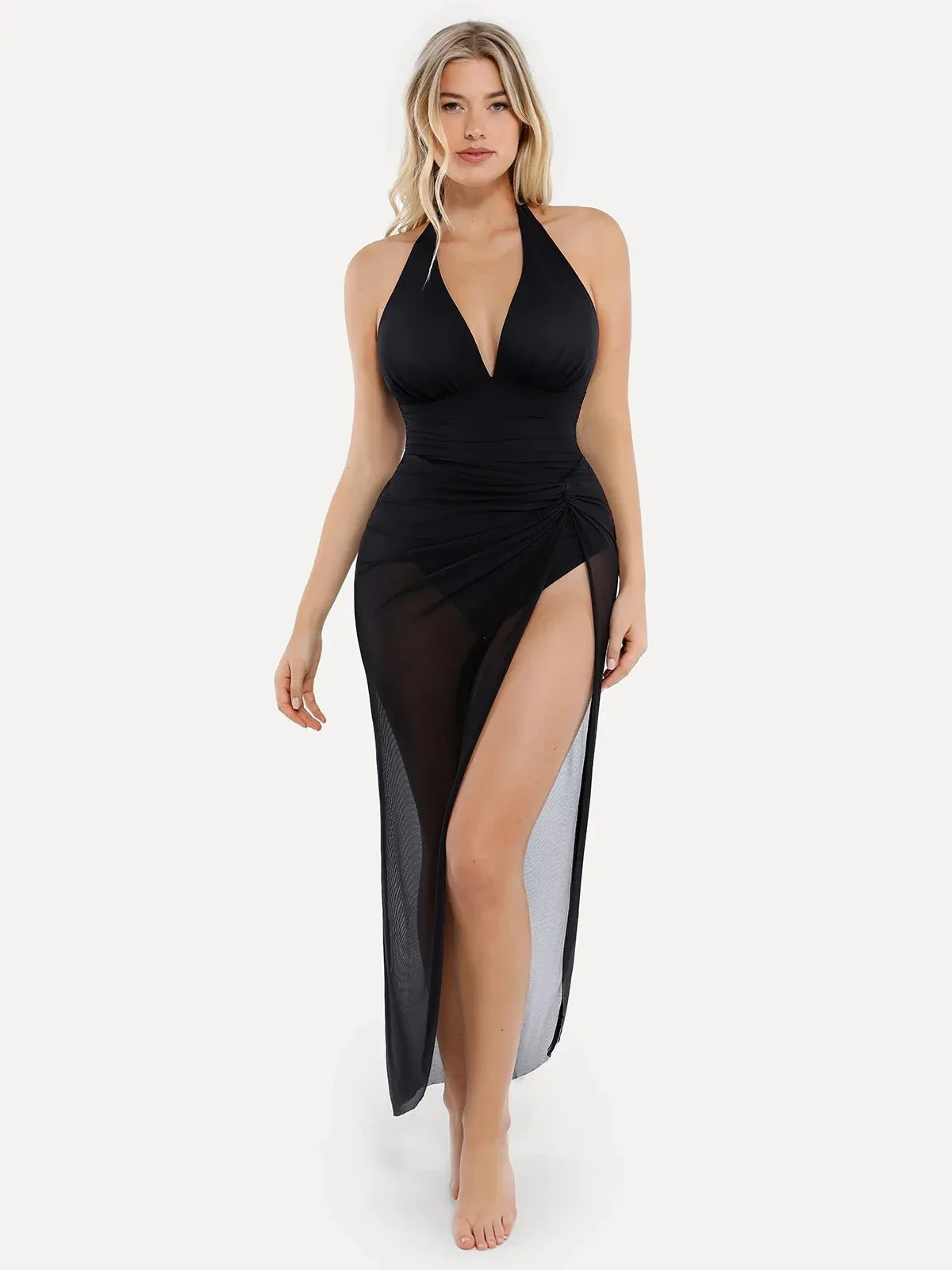 Shapewear Halter Tummy Control Swimsuit And Cover-Up Set - Image 8