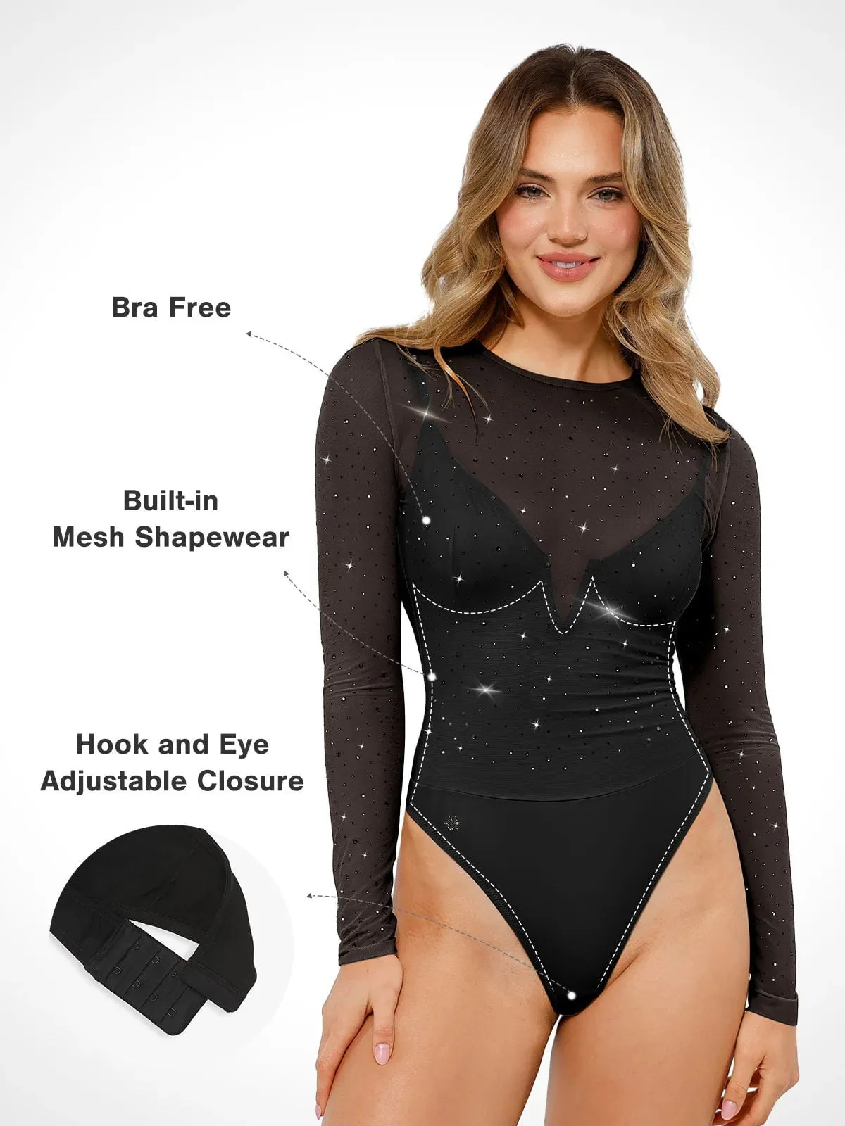 Shapewear Heat-Set Crystal Mesh Long-Sleeve Slimming Bodysuit - Image 24