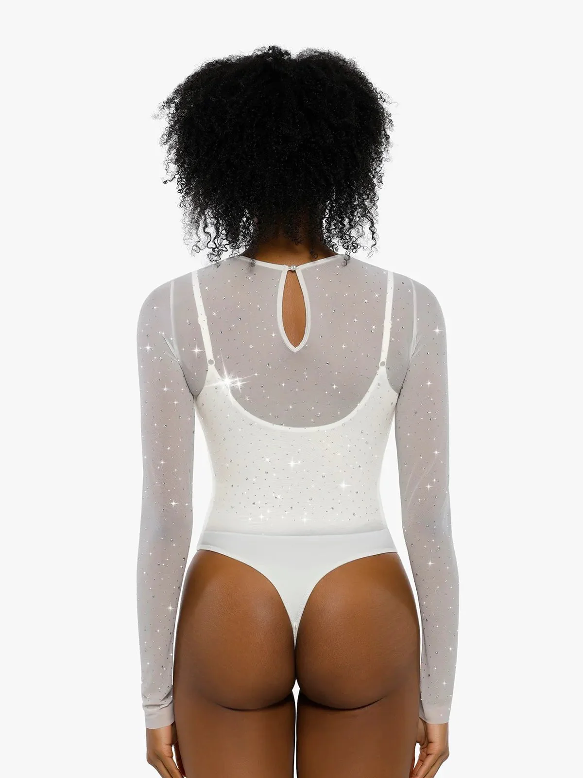 Shapewear Heat-Set Crystal Mesh Long-Sleeve Slimming Bodysuit - Image 4
