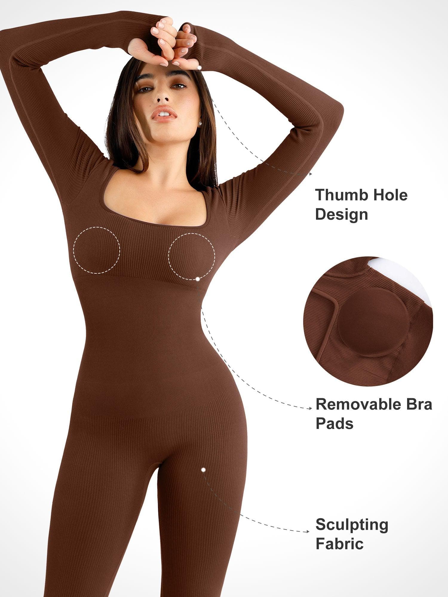 Shapewear Seamless Thumb Hole Long Sleeve Jumpsuit - Image 11
