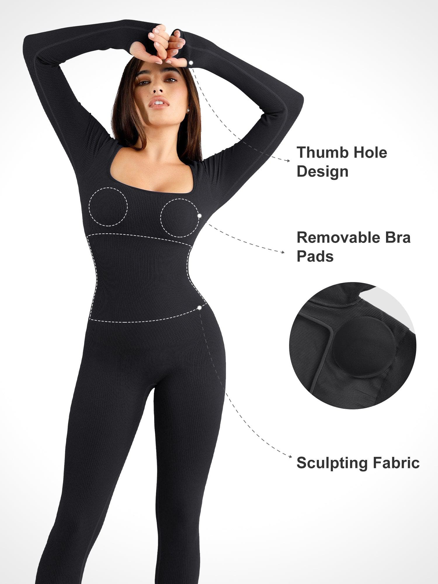 Shapewear Seamless Thumb Hole Long Sleeve Jumpsuit - Image 21