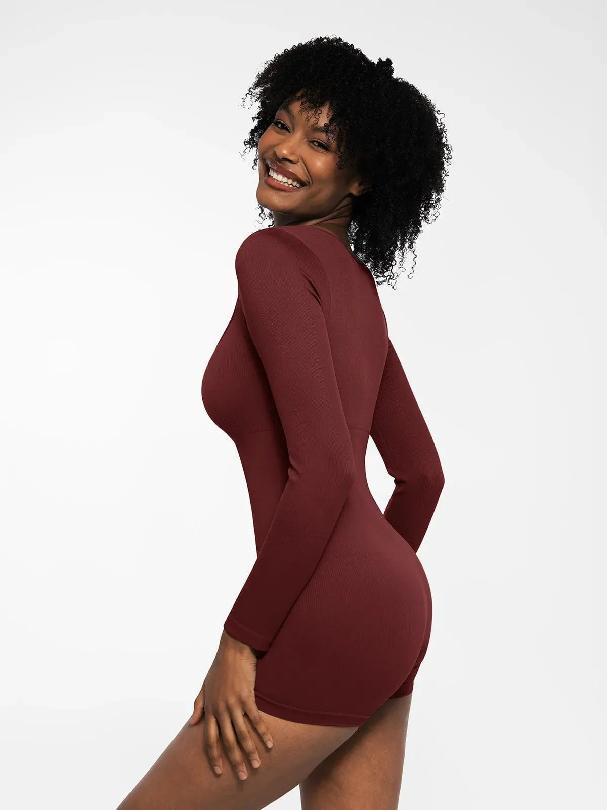 Shapewear Long Sleeve Sweetheart Neck Tummy Control Romper - Image 19