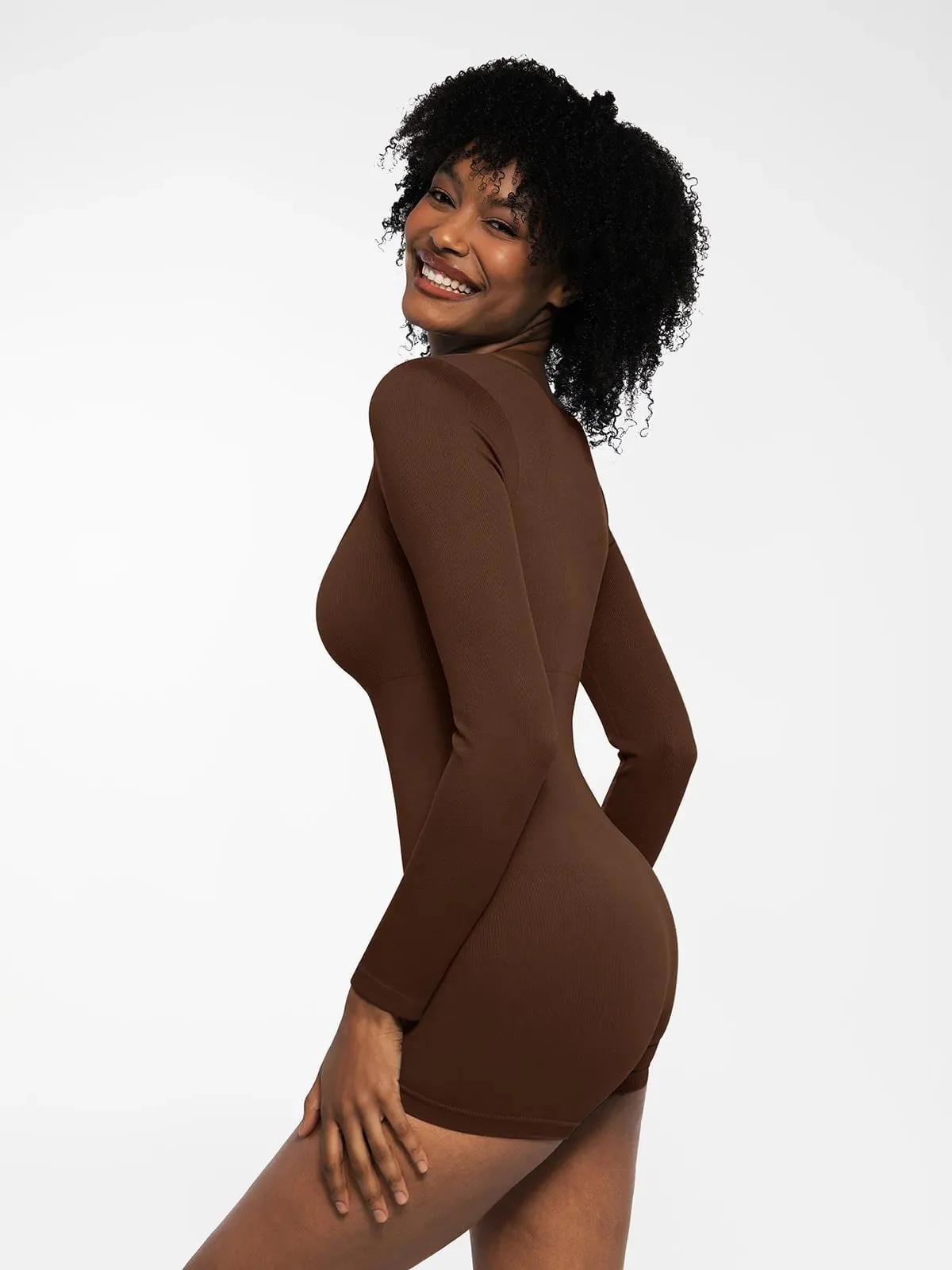 Shapewear Long Sleeve Sweetheart Neck Tummy Control Romper - Image 23