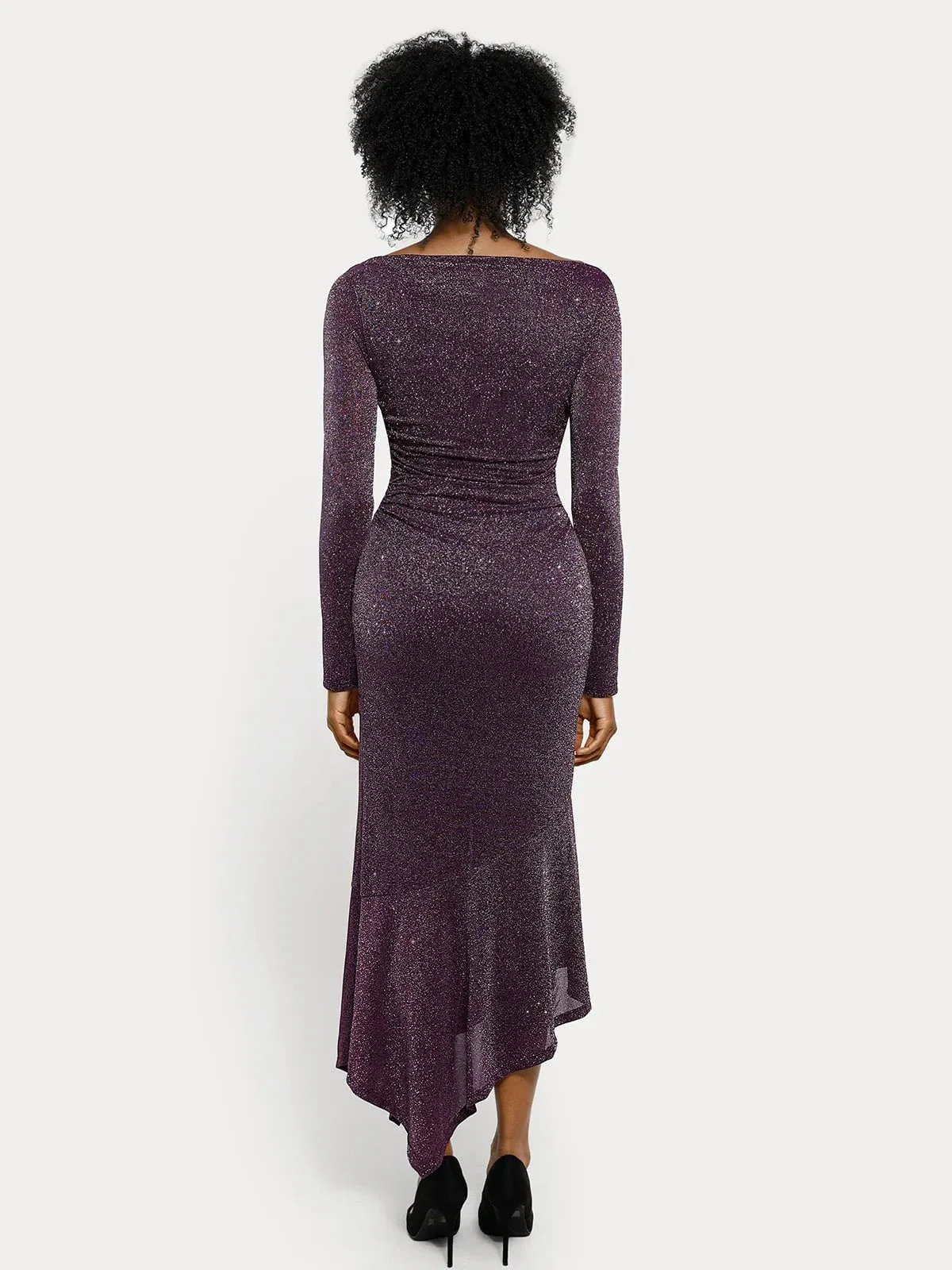 Shapewear Metallic Knit Long Sleeve Slim Mermaid Maxi Dress - Image 5