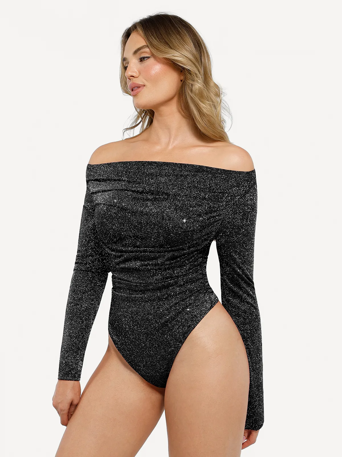 Shapewear Metallic Knit Long Sleeve Slimming Bodysuit - Image 3
