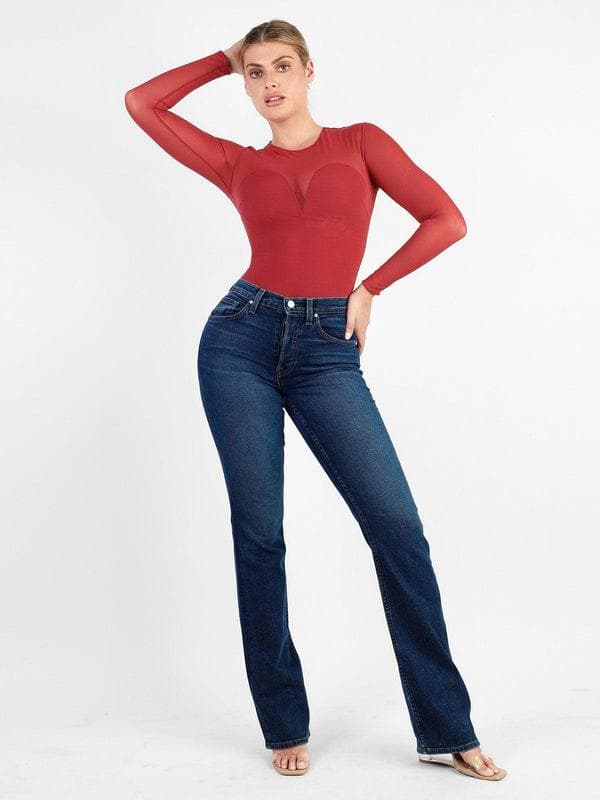 Shapewear Mock Neck Long Sleeve Floral Lace Bodysuit - Image 38