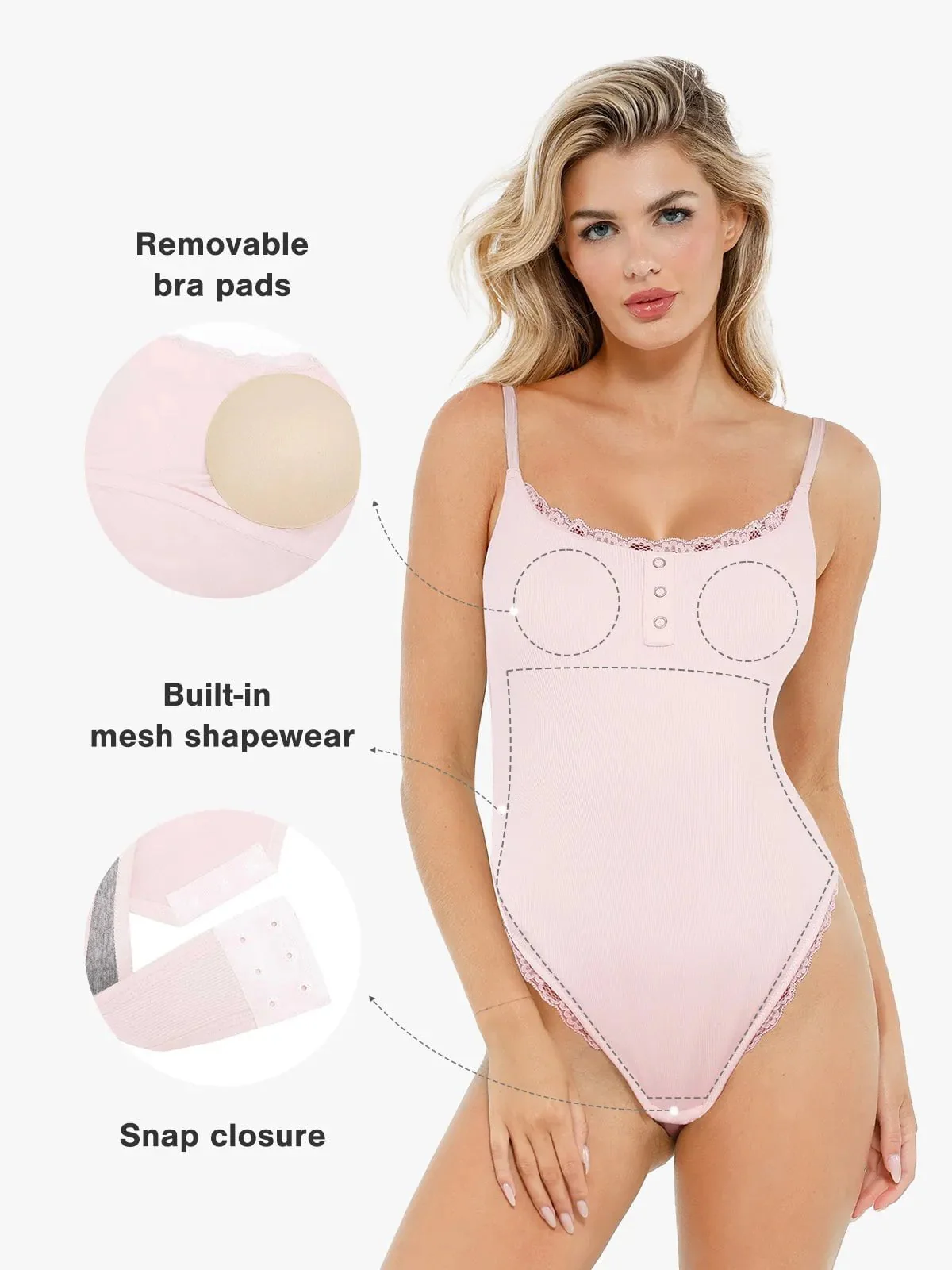 Shapewear Modal Strappy Lace Trim Sculpting Henley Bodysuit - Image 10
