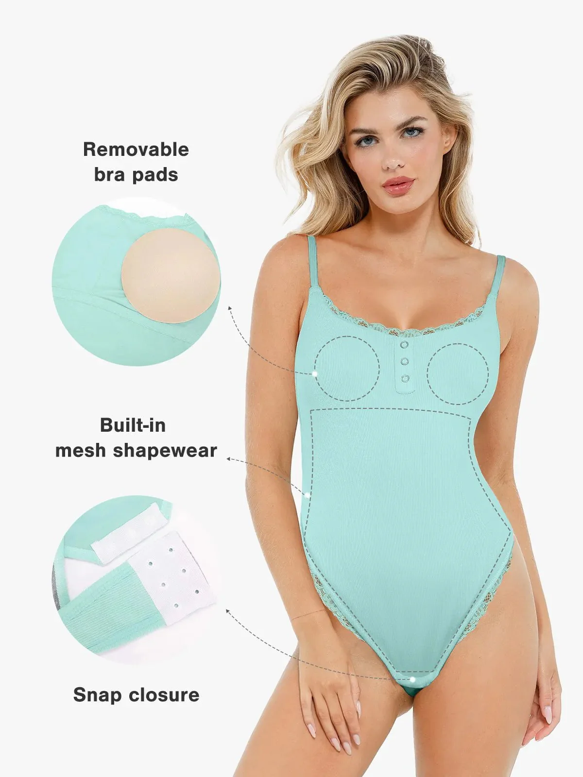 Shapewear Modal Strappy Lace Trim Sculpting Henley Bodysuit - Image 16
