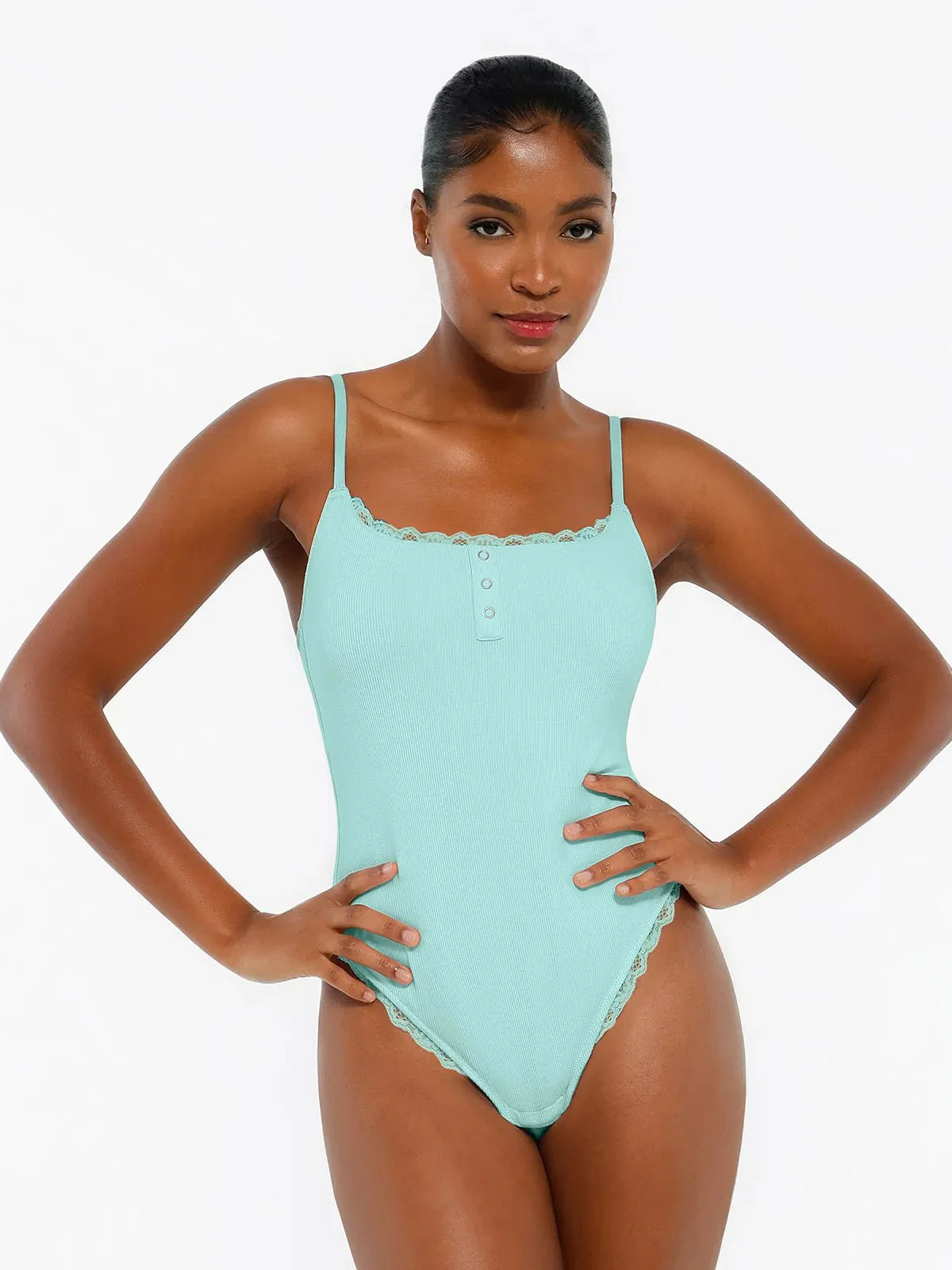 Shapewear Modal Strappy Lace Trim Sculpting Henley Bodysuit - Image 20