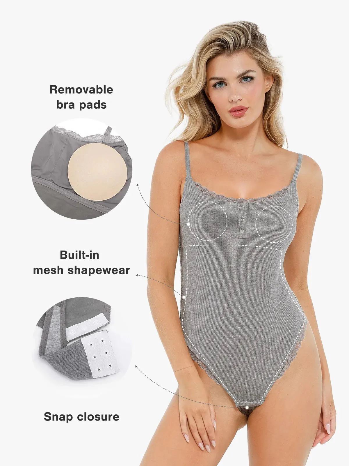 Shapewear Modal Strappy Lace Trim Sculpting Henley Bodysuit - Image 24