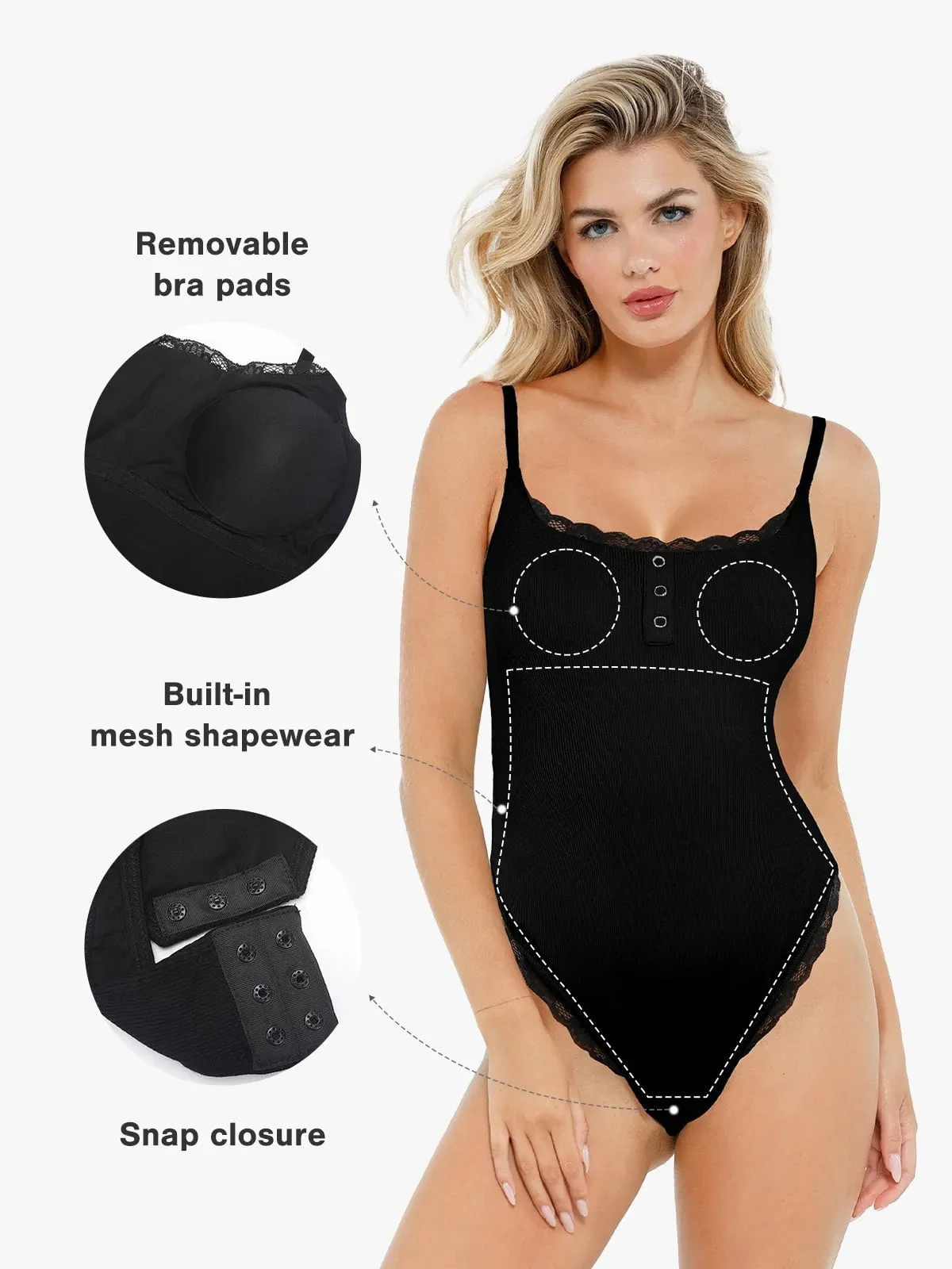 Shapewear Modal Strappy Lace Trim Sculpting Henley Bodysuit - Image 3