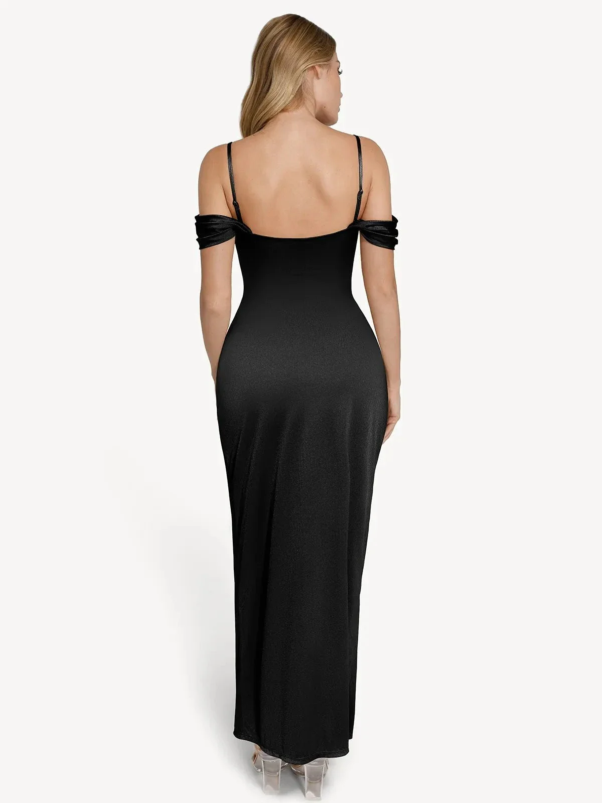 Shapewear Off Shoulder Shine Ruched Sculpting Maxi Dress - Image 10