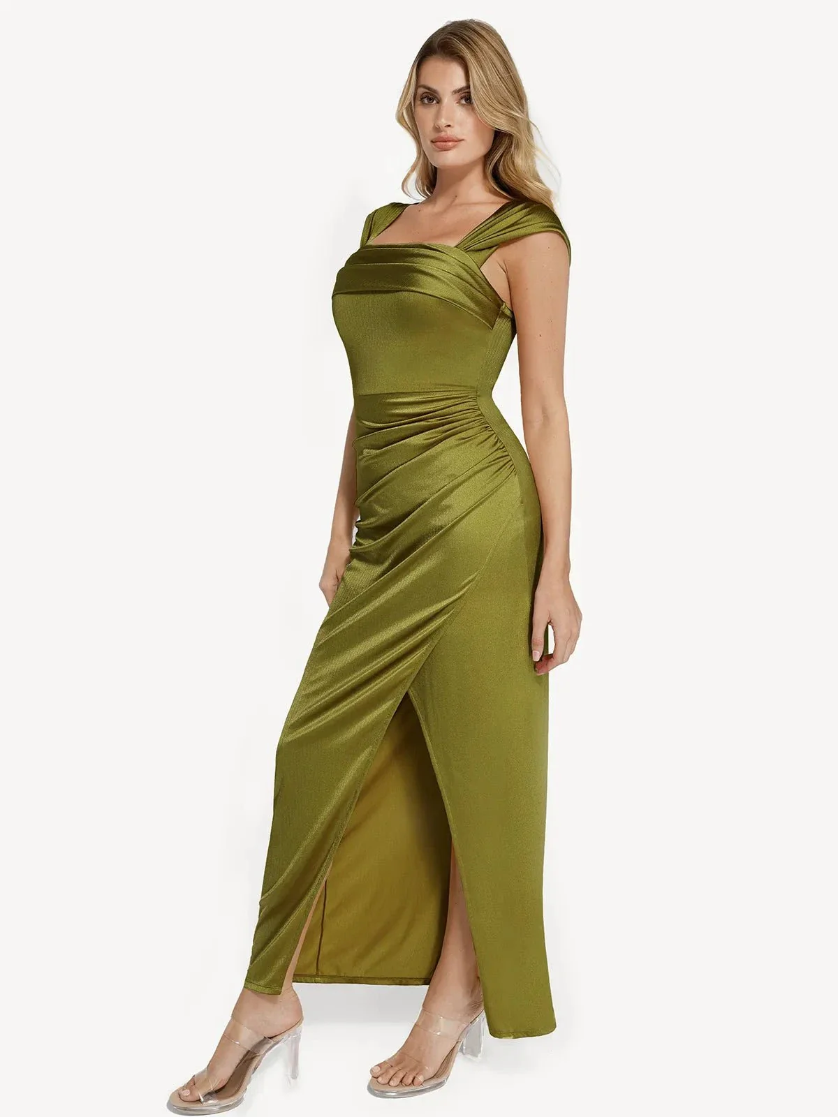 Shapewear Off Shoulder Shine Ruched Sculpting Maxi Dress - Image 32