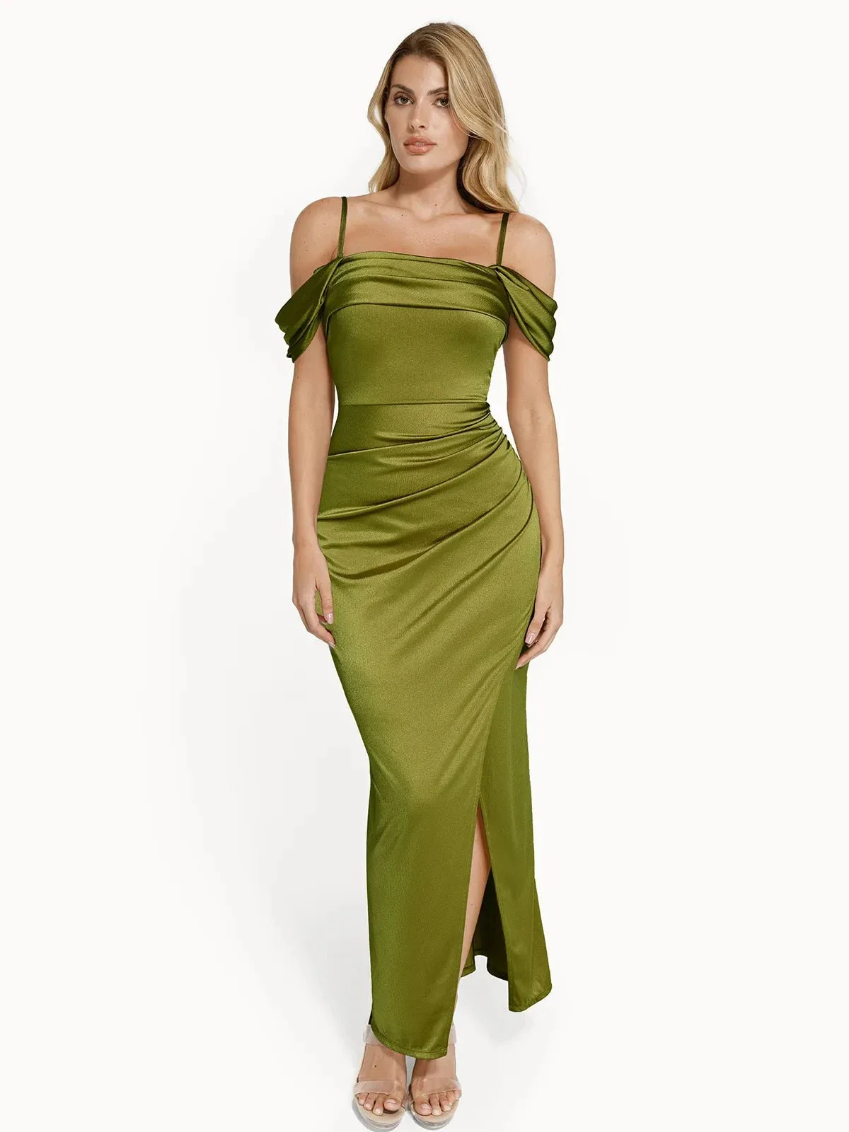 Shapewear Off Shoulder Shine Ruched Sculpting Maxi Dress - Image 35