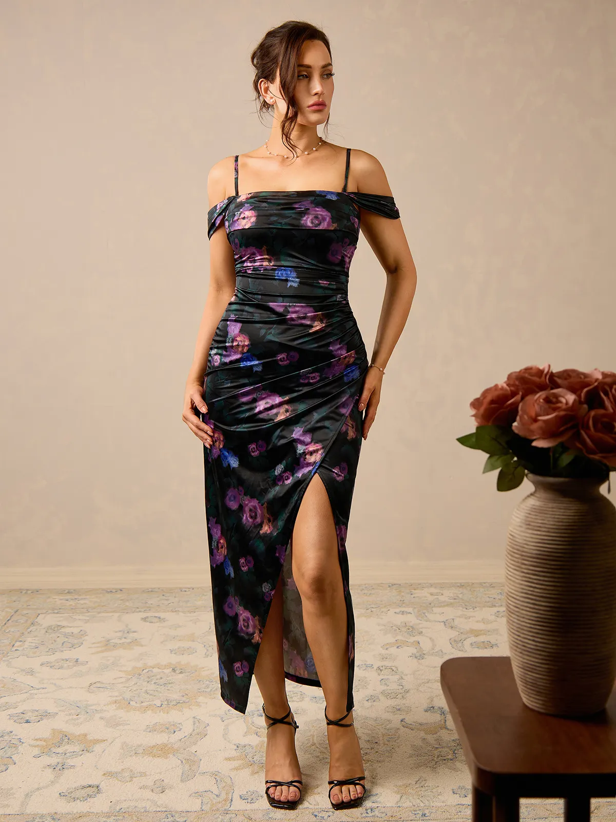 Shapewear Off Shoulder Shine Ruched Sculpting Maxi Dress - Image 49
