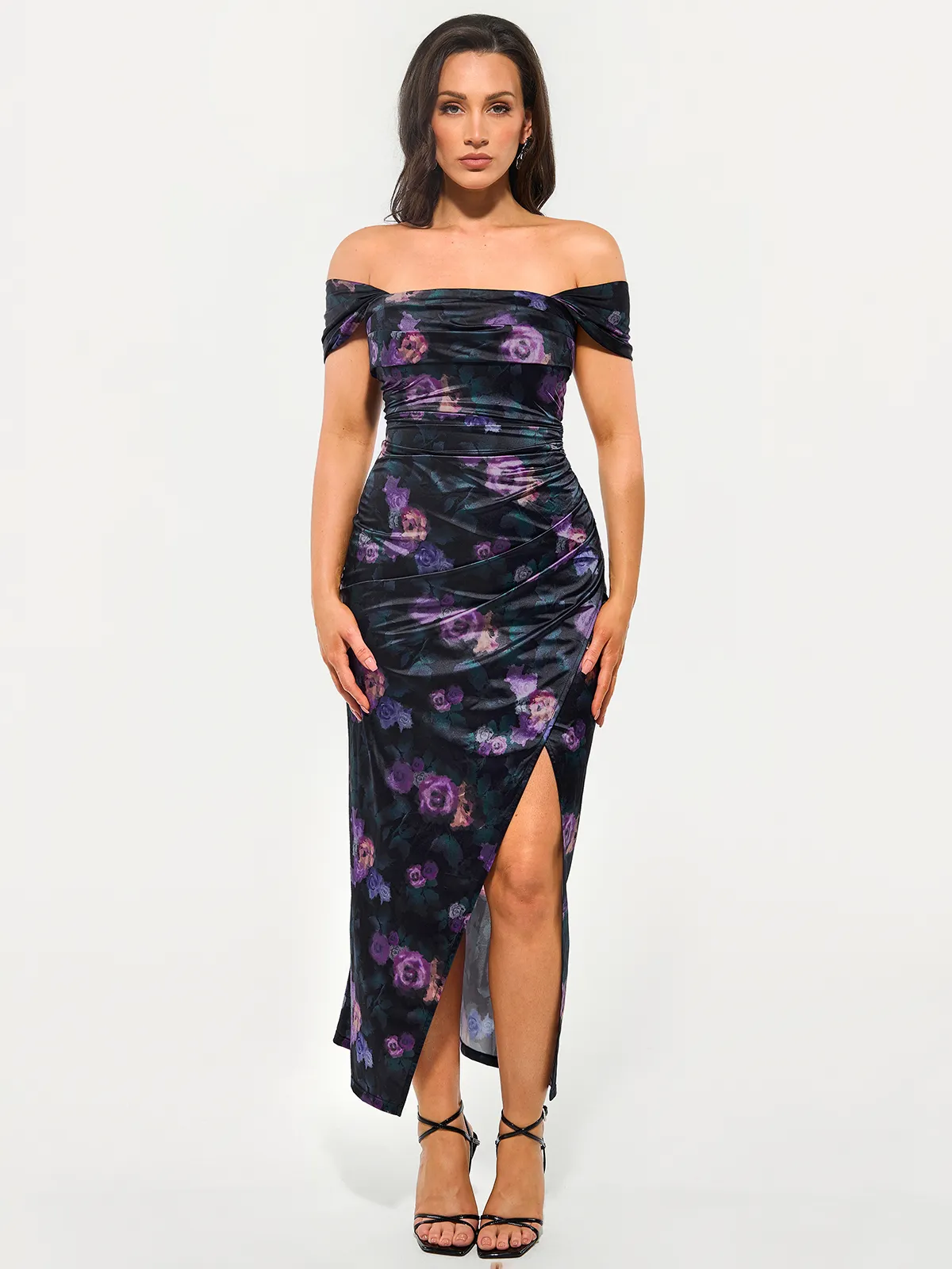 Shapewear Off Shoulder Shine Ruched Sculpting Maxi Dress - Image 51