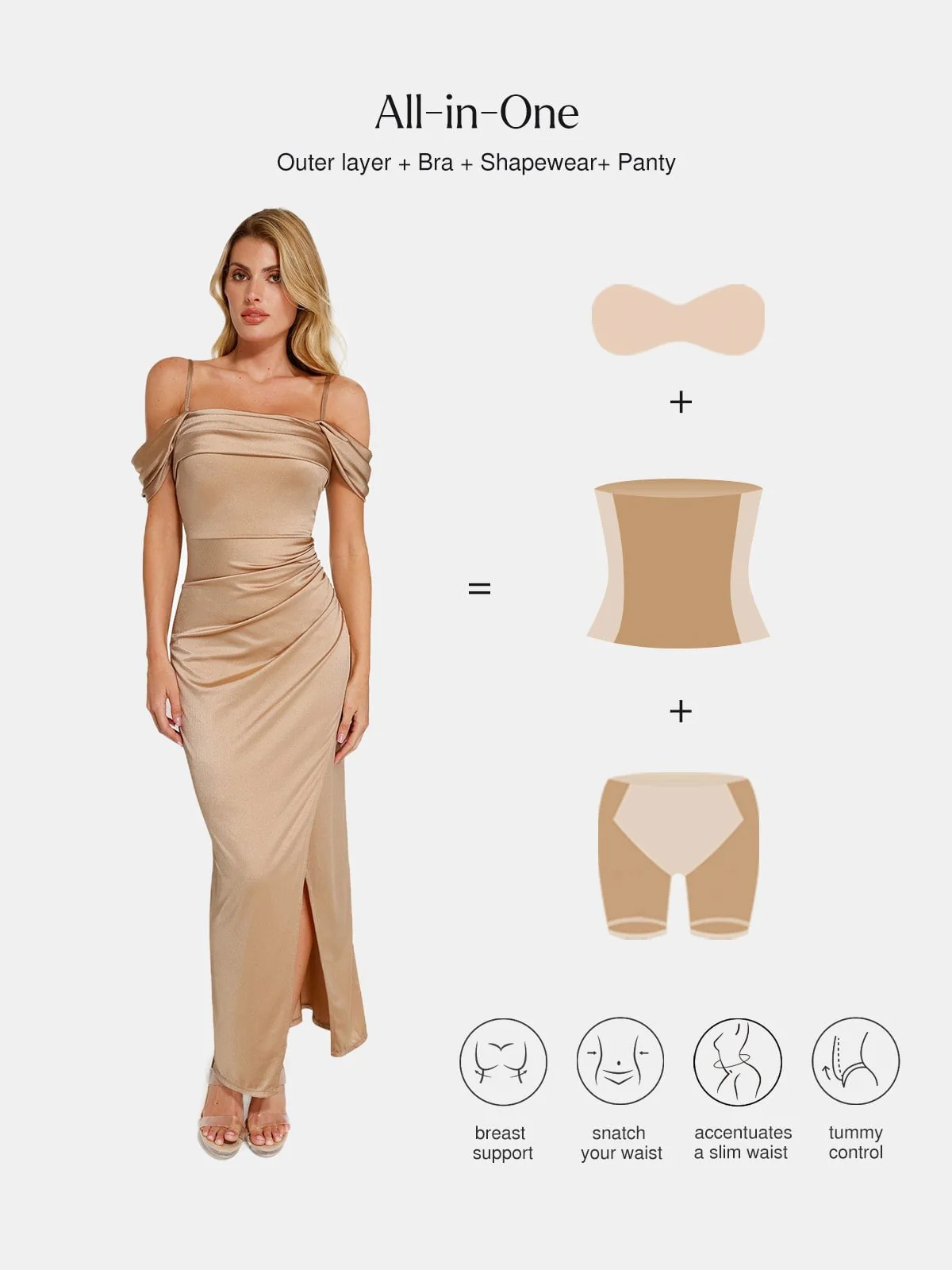 Shapewear Off Shoulder Shine Ruched Sculpting Maxi Dress - Image 60