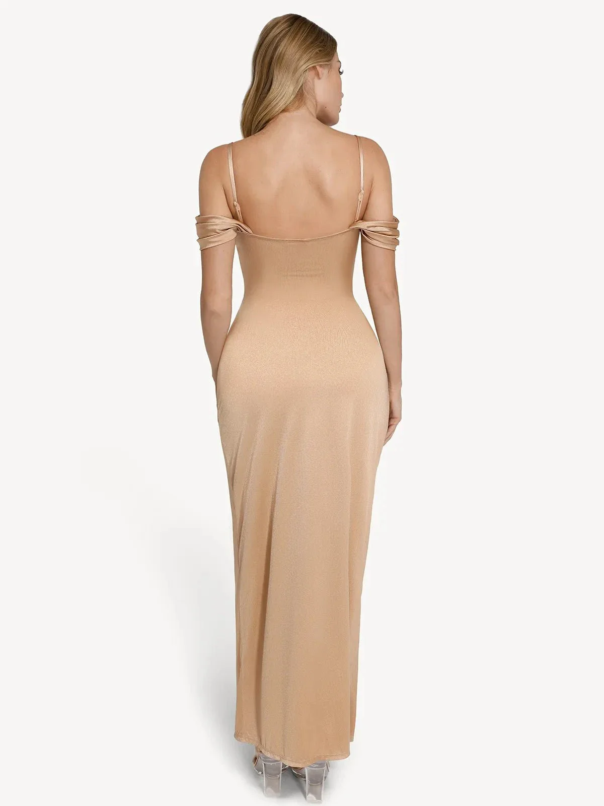 Shapewear Off Shoulder Shine Ruched Sculpting Maxi Dress - Image 61