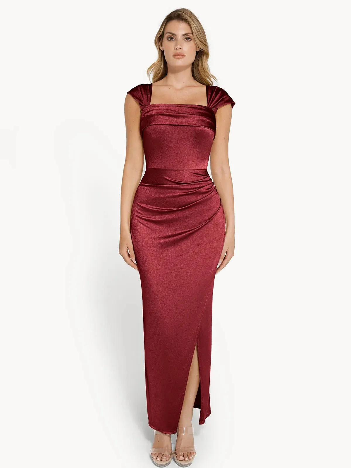 Shapewear Off Shoulder Shine Ruched Sculpting Maxi Dress - Image 75