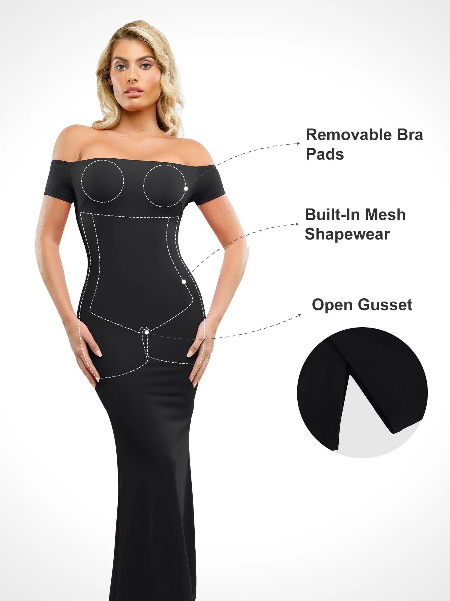 Shapewear Off-Shoulder Tummy Control Smoothing Maxi Dress For Insiders - Image 17