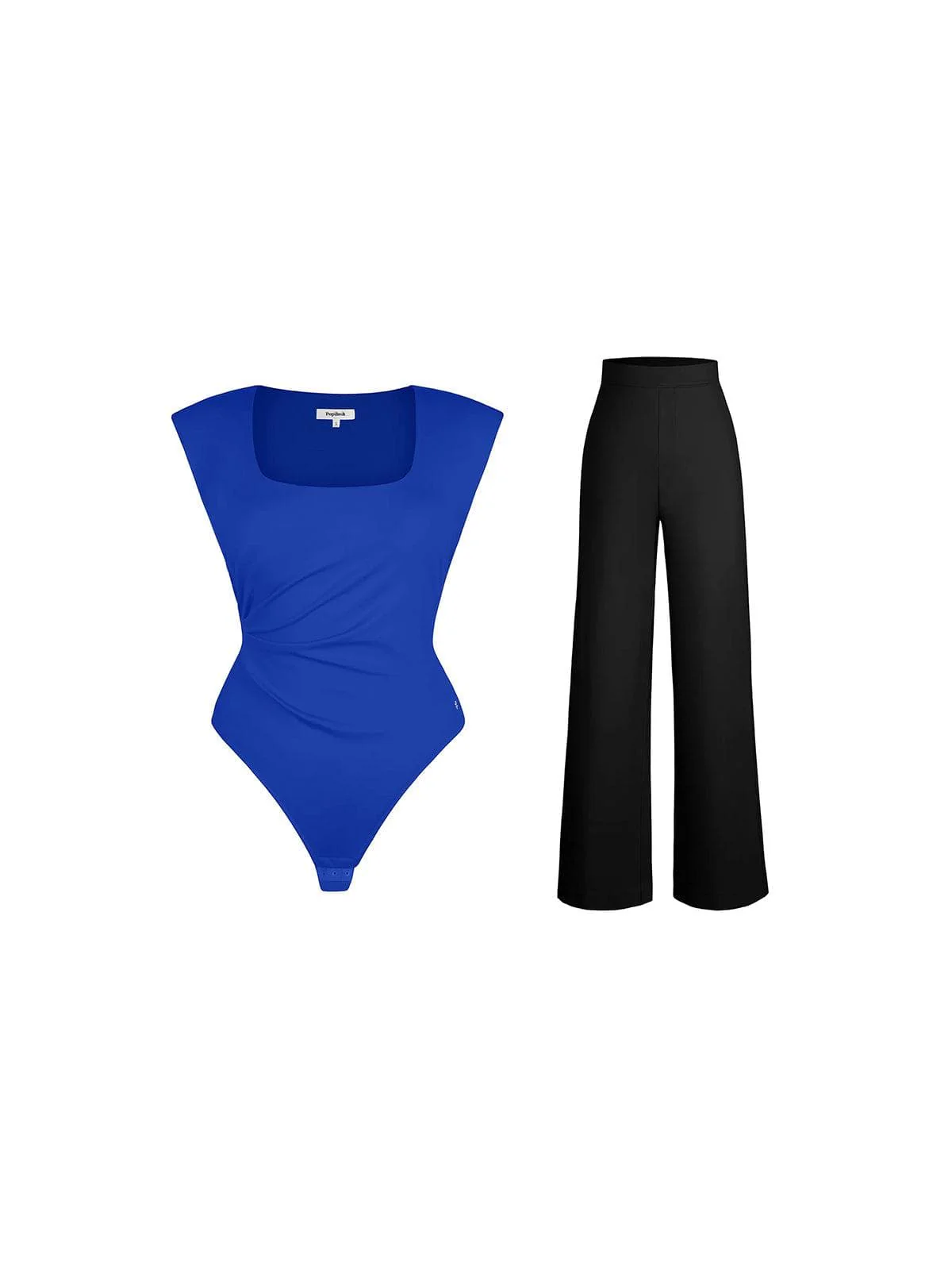Shapewear Padded Shoulder Slimming Bodysuit Wide-Leg Pants Set - Image 12
