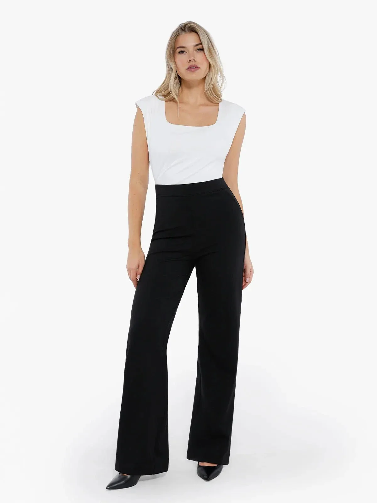 Shapewear Padded Shoulder Slimming Bodysuit Wide-Leg Pants Set - Image 5