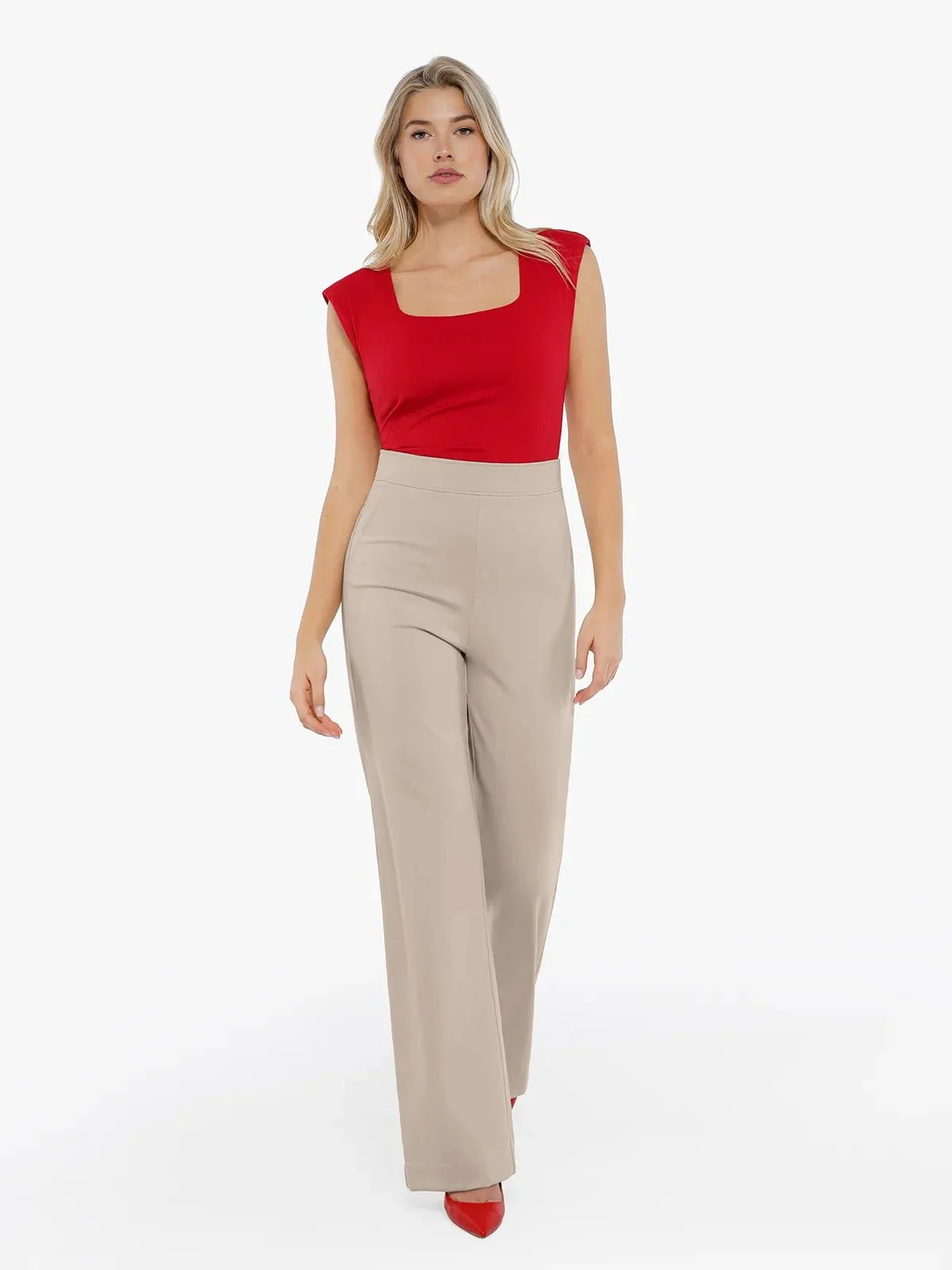 Shapewear Padded Shoulder Slimming Bodysuit Wide-Leg Pants Set - Image 8
