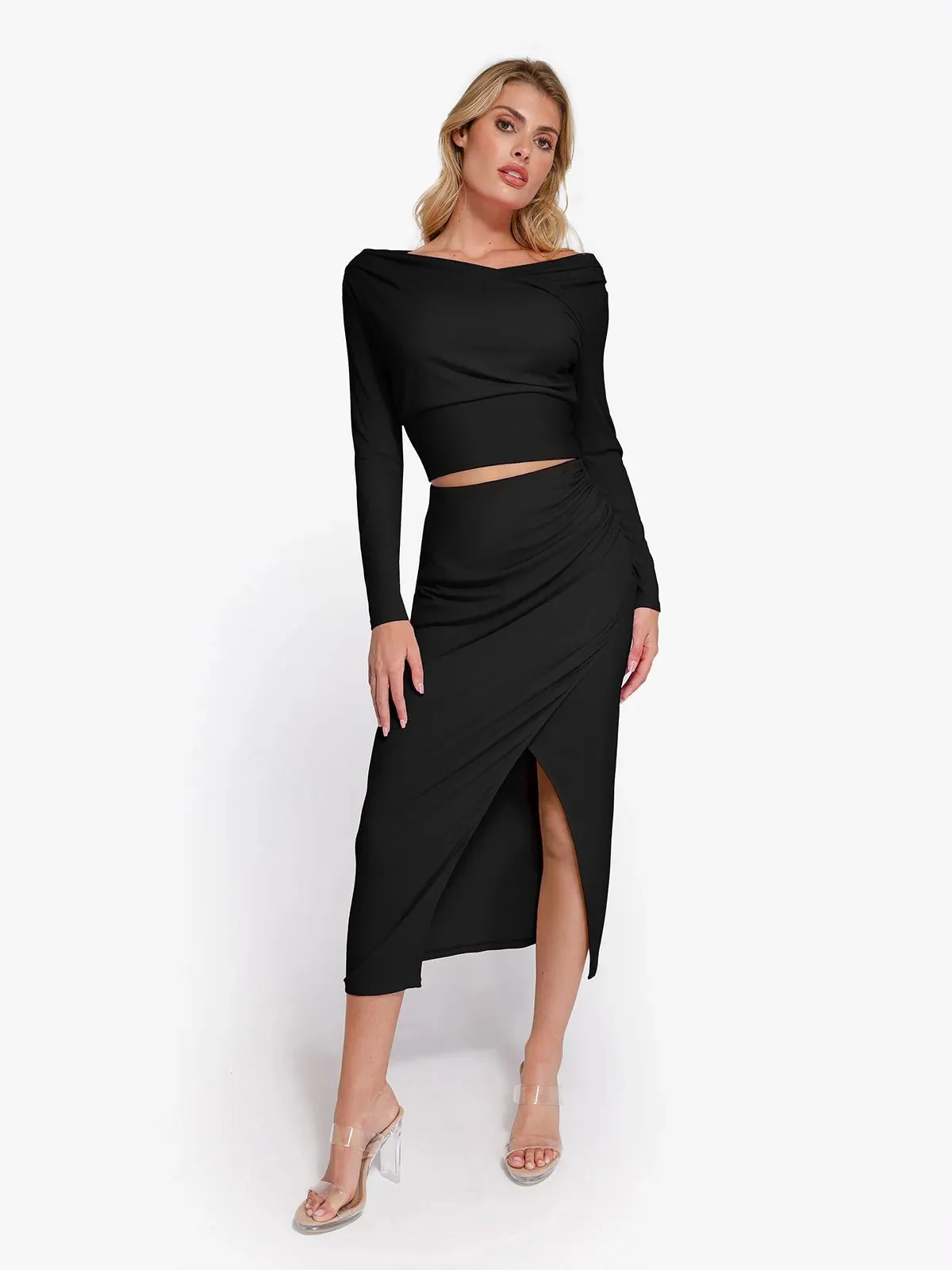 Shapewear Rib Modal Built In Sculpting Midi Wrap Skirt - Image 16