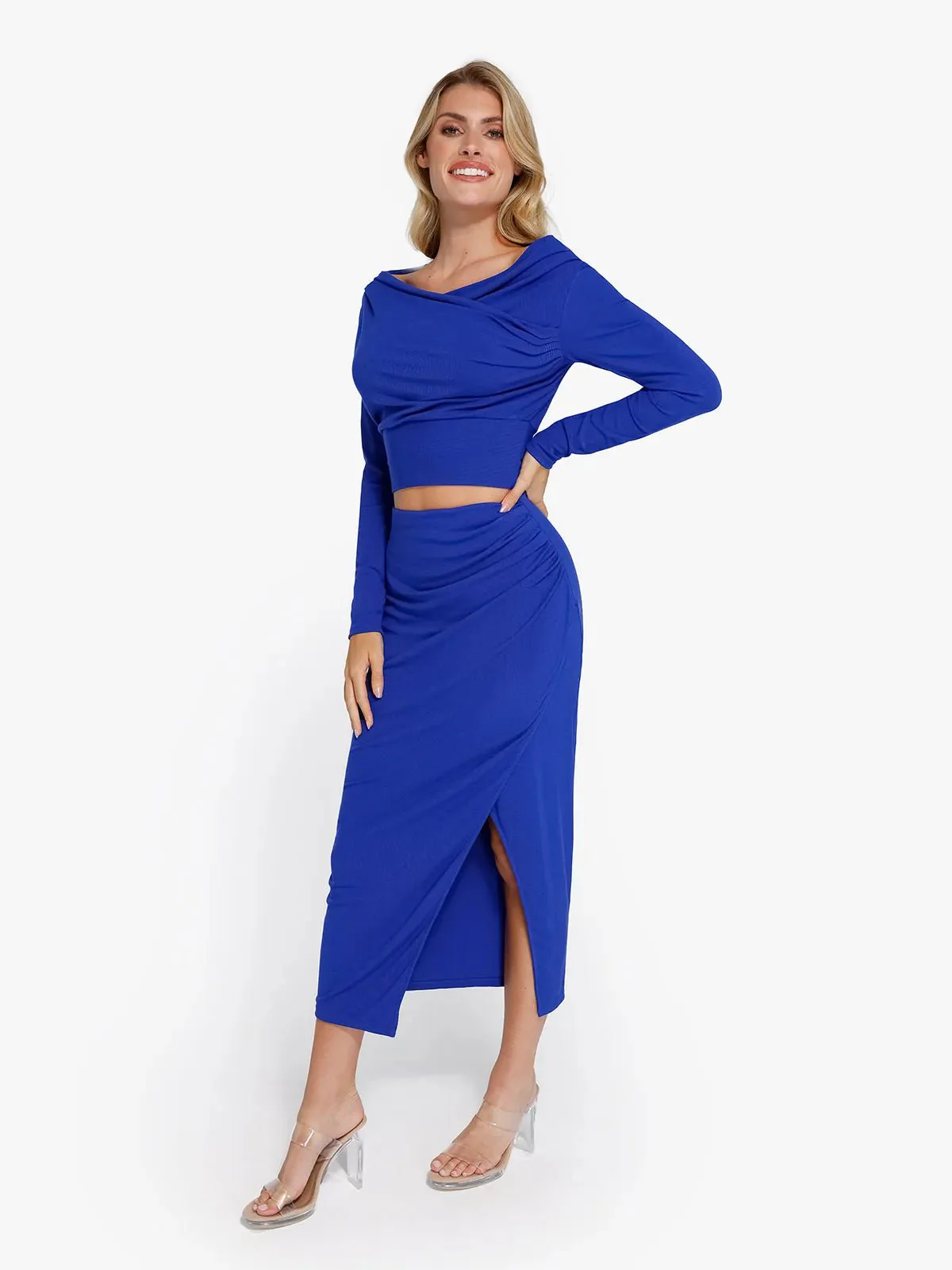 Shapewear Rib Modal Off-the-Shoulder Top Sculpting Skirt Set - Image 12