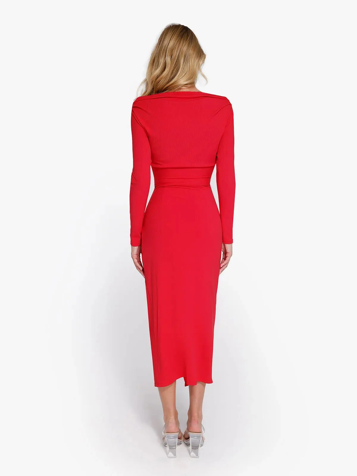 Shapewear Rib Modal Off-the-Shoulder Top Sculpting Skirt Set - Image 16