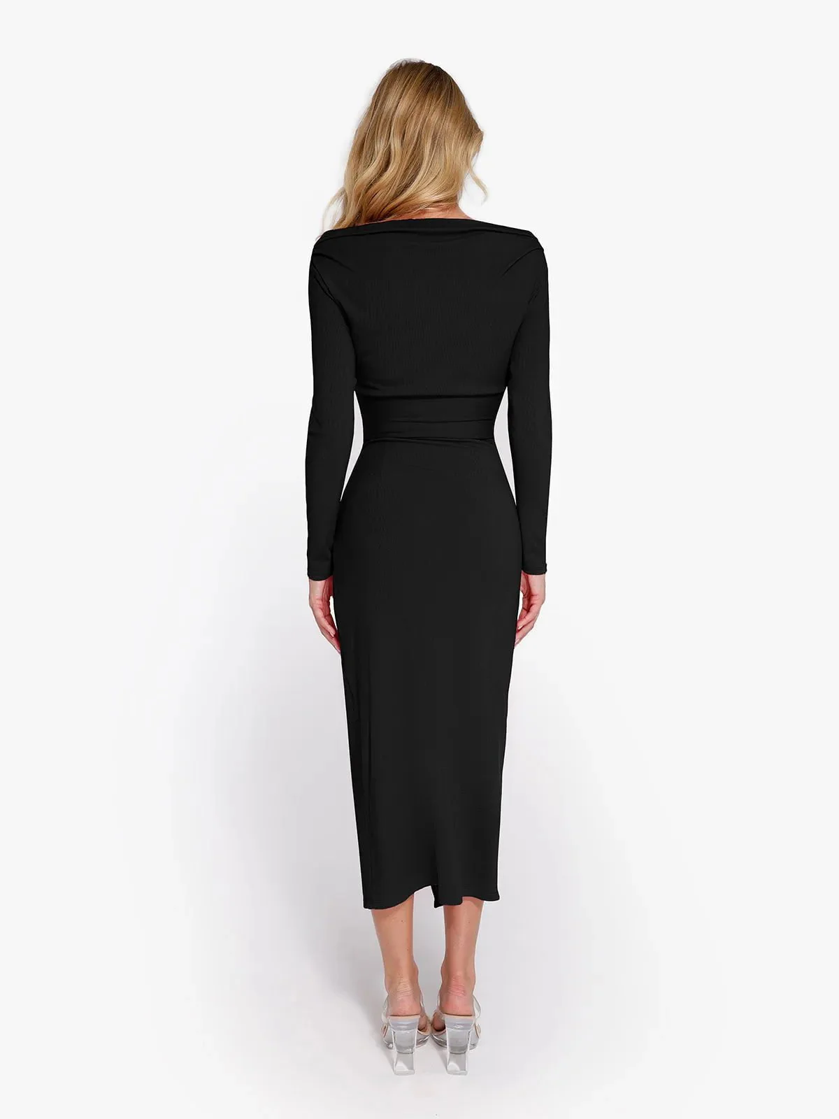 Shapewear Rib Modal Off-the-Shoulder Top Sculpting Skirt Set - Image 23