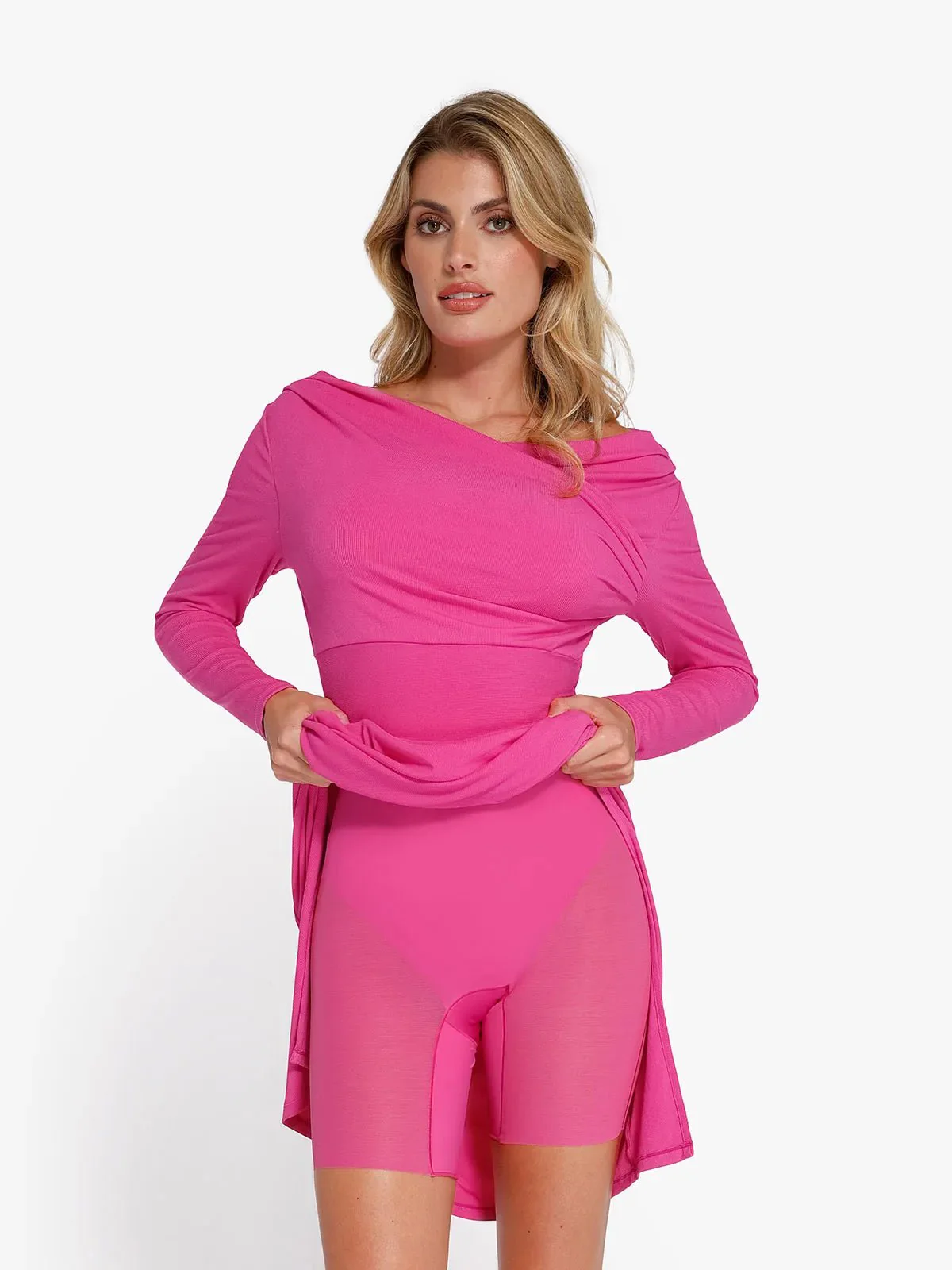 Shapewear Rib Modal Off-the-Shoulder Top Sculpting Skirt Set - Image 27