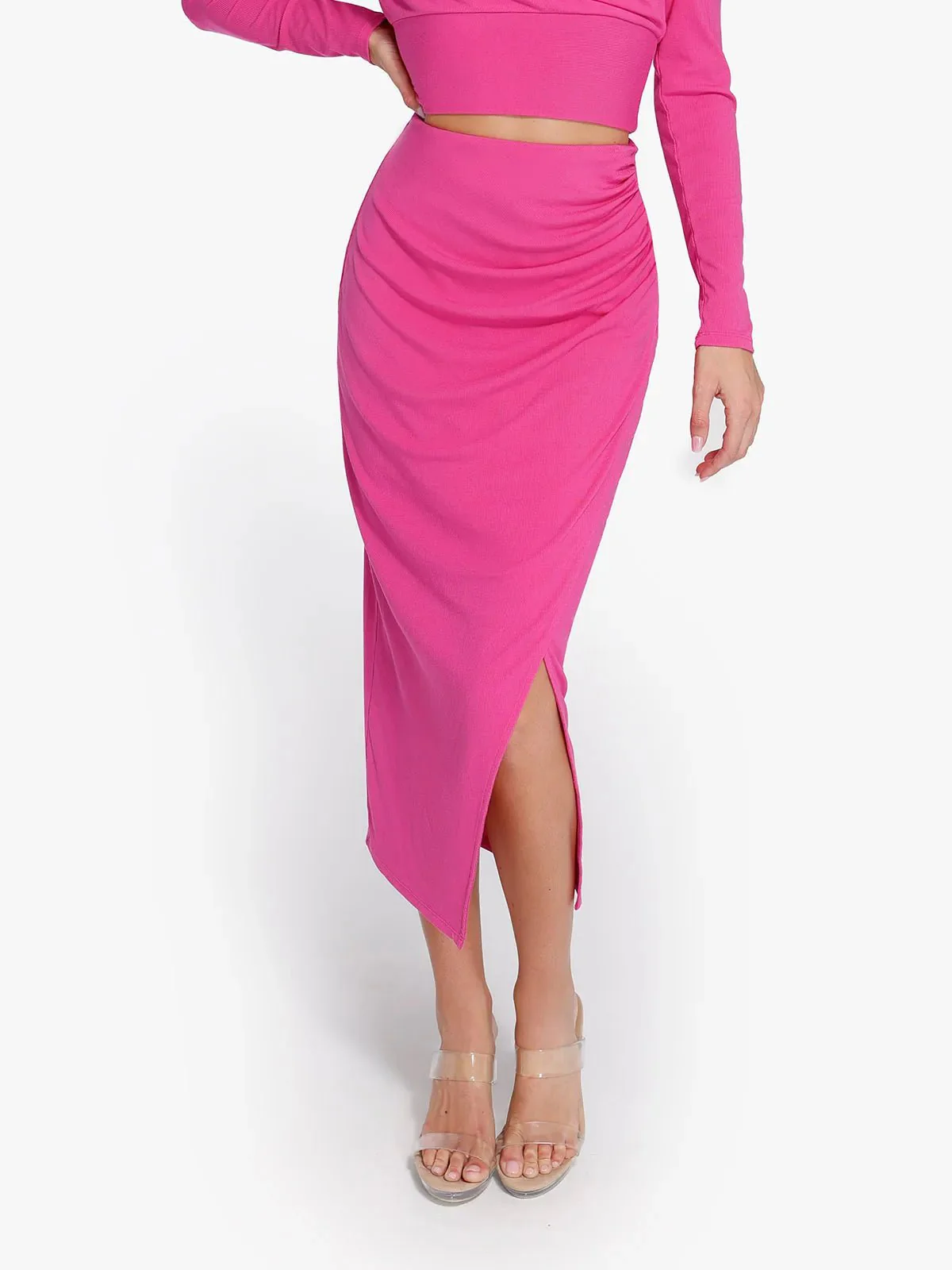 Shapewear Rib Modal Off-the-Shoulder Top Sculpting Skirt Set - Image 43