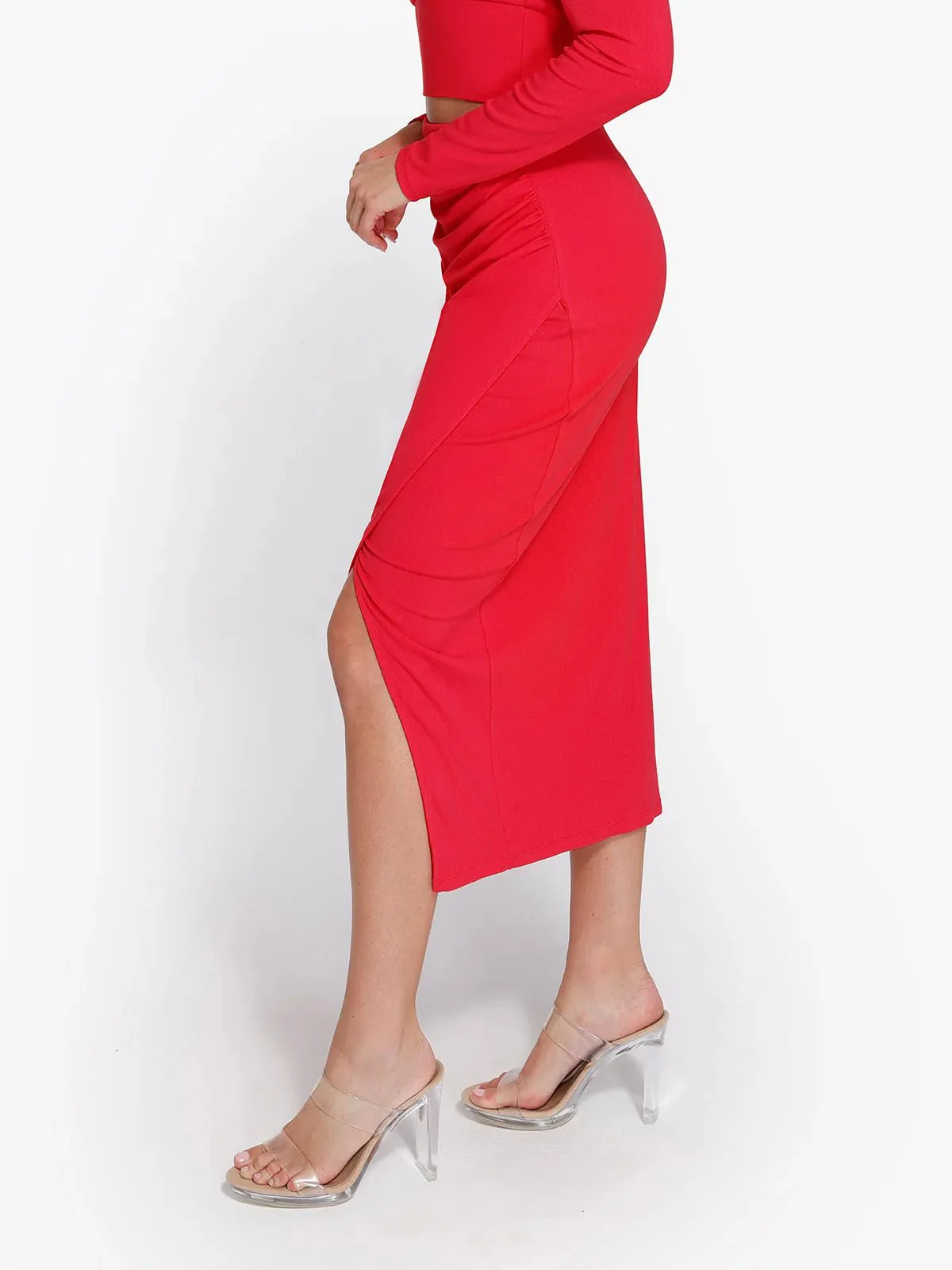 Shapewear Rib Modal Off-the-Shoulder Top Sculpting Skirt Set - Image 51