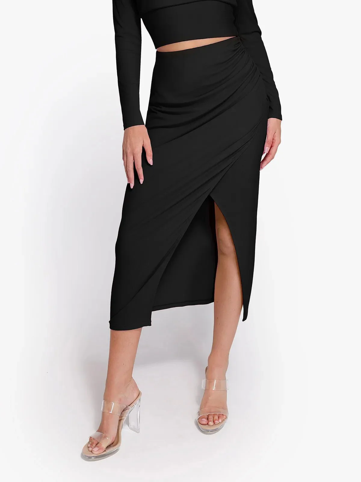 Shapewear Rib Modal Off-the-Shoulder Top Sculpting Skirt Set - Image 54