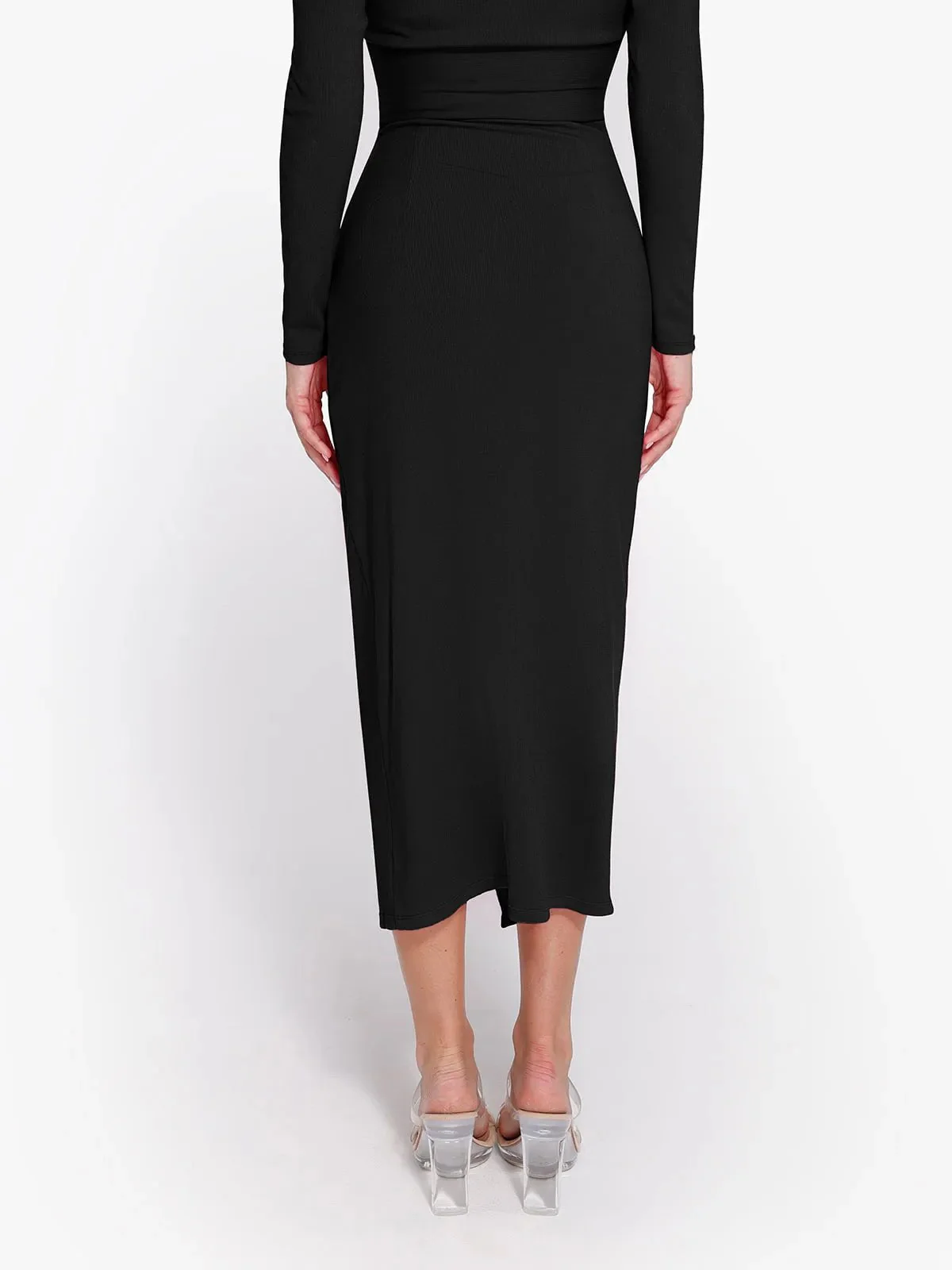 Shapewear Rib Modal Off-the-Shoulder Top Sculpting Skirt Set - Image 56