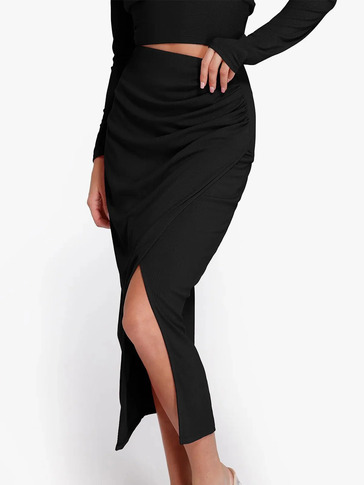 Shapewear Rib Modal Off-the-Shoulder Top Sculpting Skirt Set - Image 57