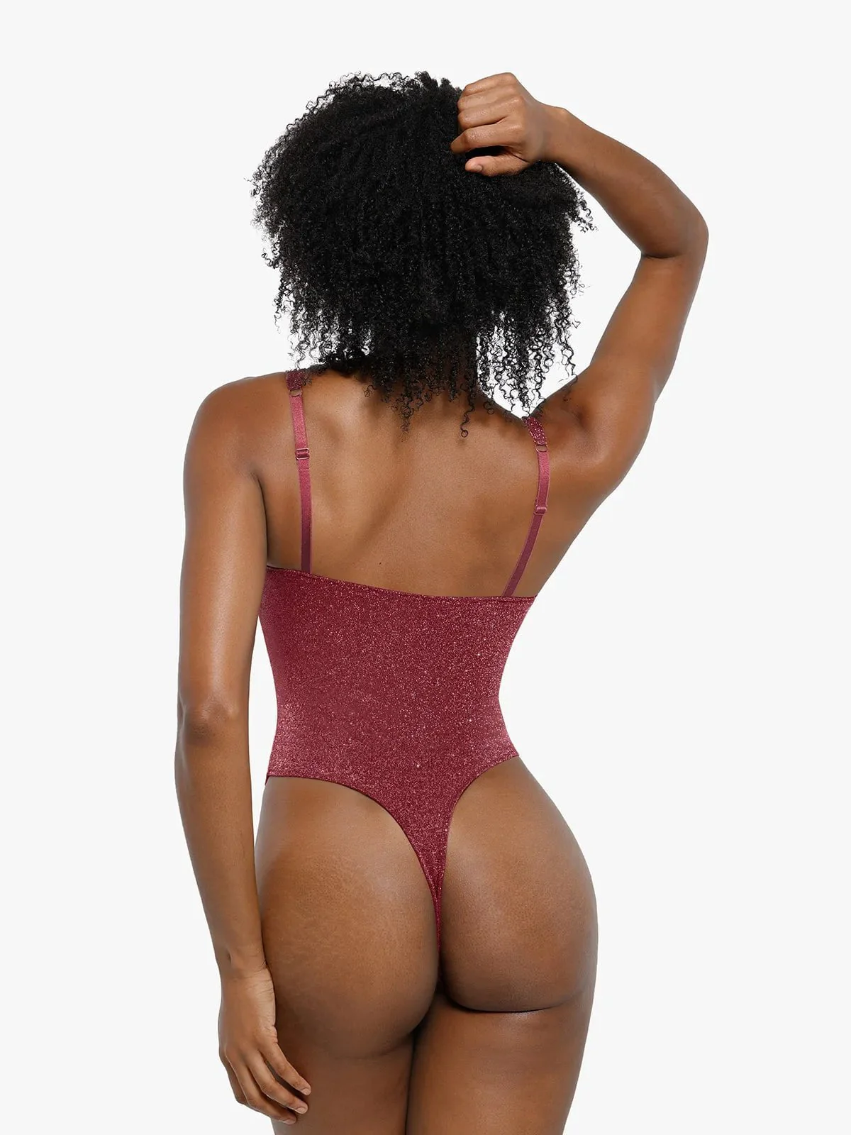 Shapewear Ruched Metallic Knit Square Neck Slimming Bodysuit - Image 20
