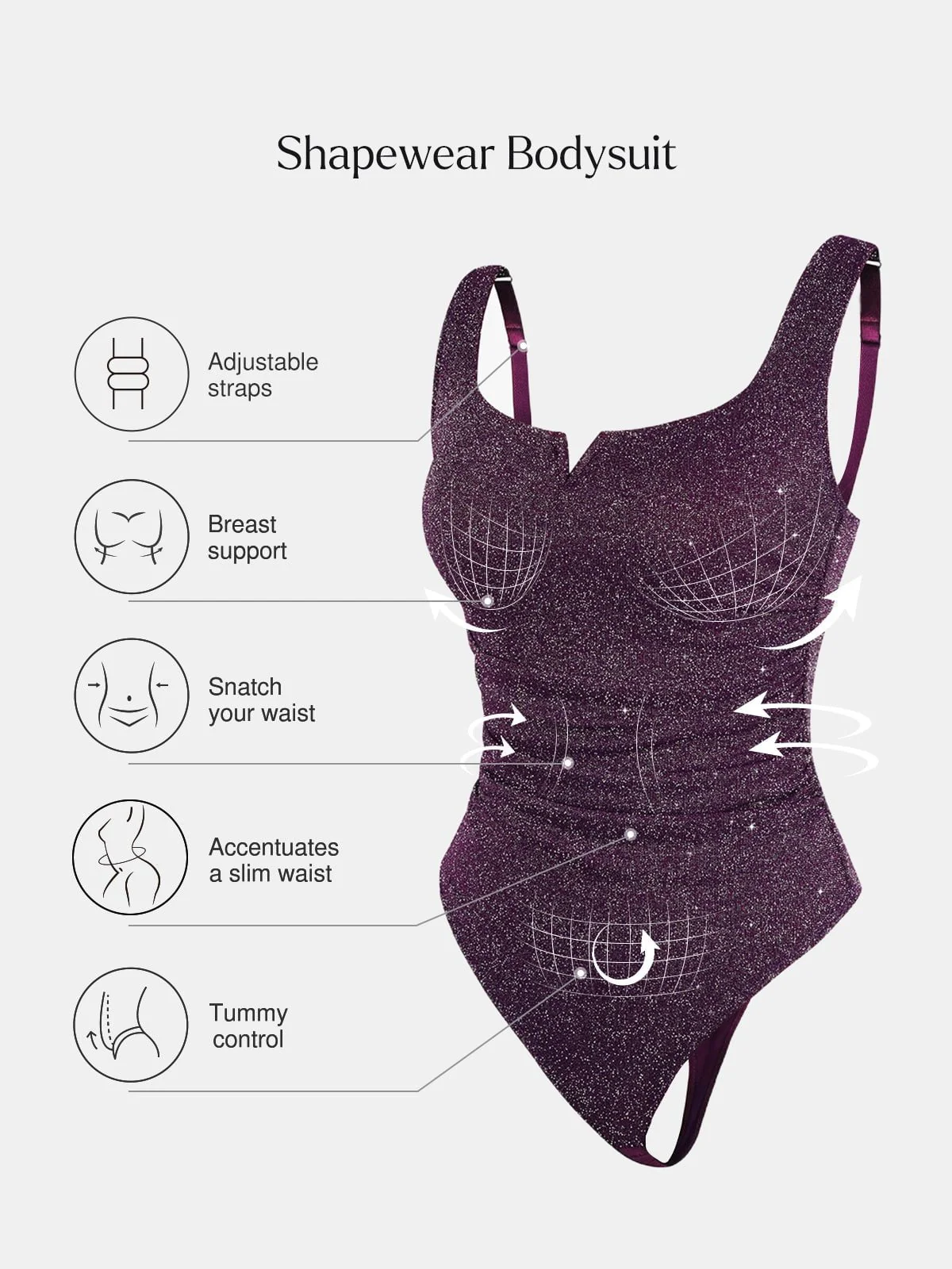 Shapewear Ruched Metallic Knit Square Neck Slimming Bodysuit - Image 4