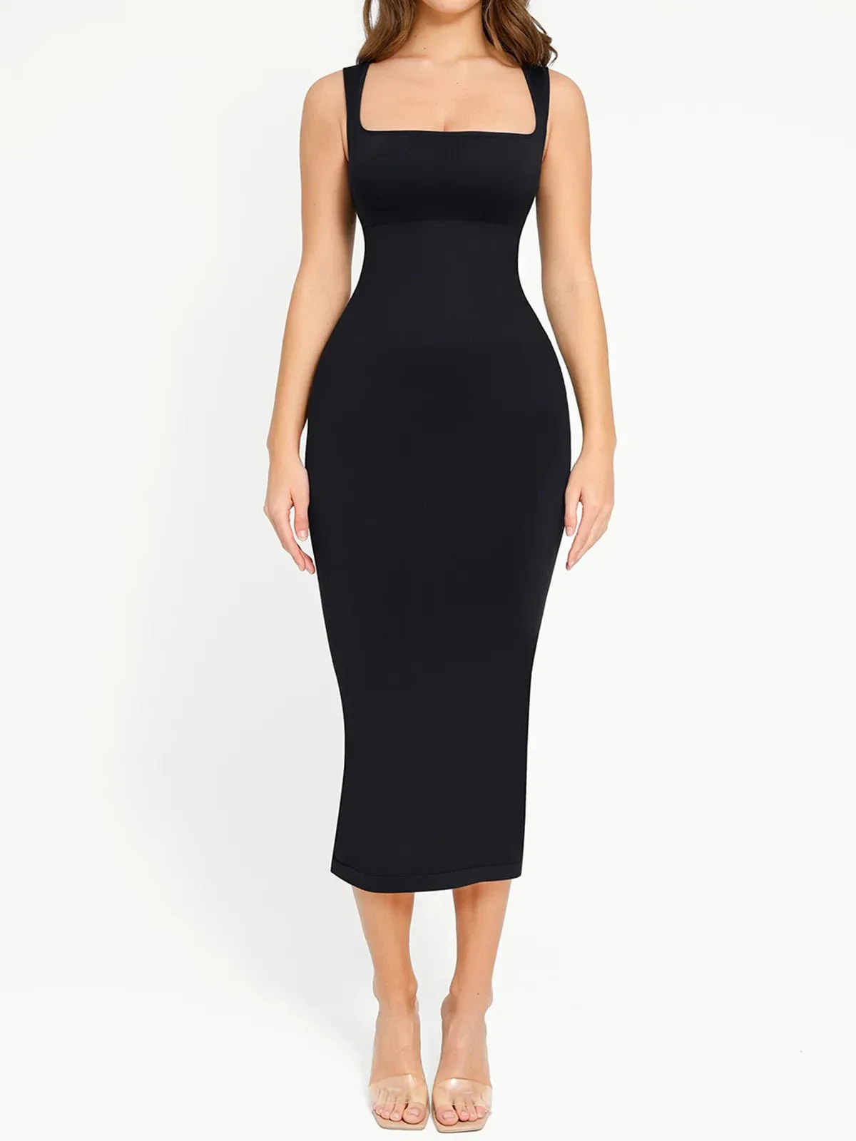 Shapewear Square Neck Sleeveless Slimming Midi Dress - Image 10