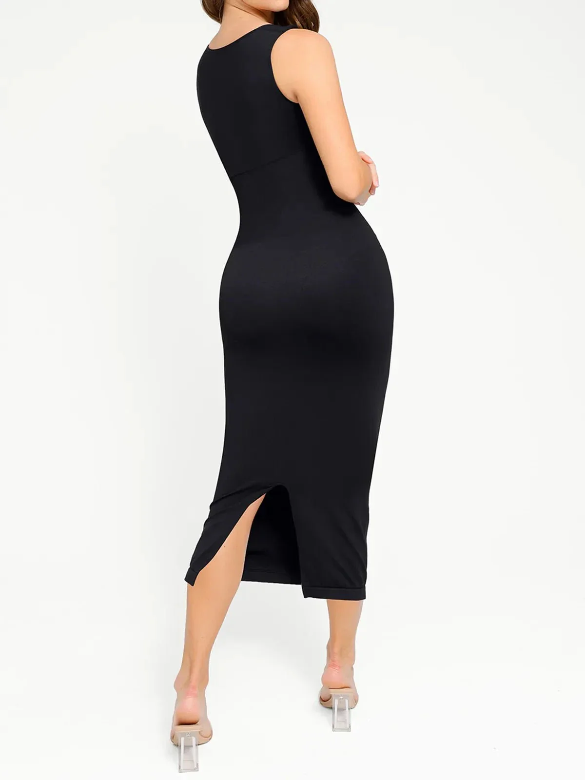 Shapewear Square Neck Sleeveless Slimming Midi Dress - Image 12