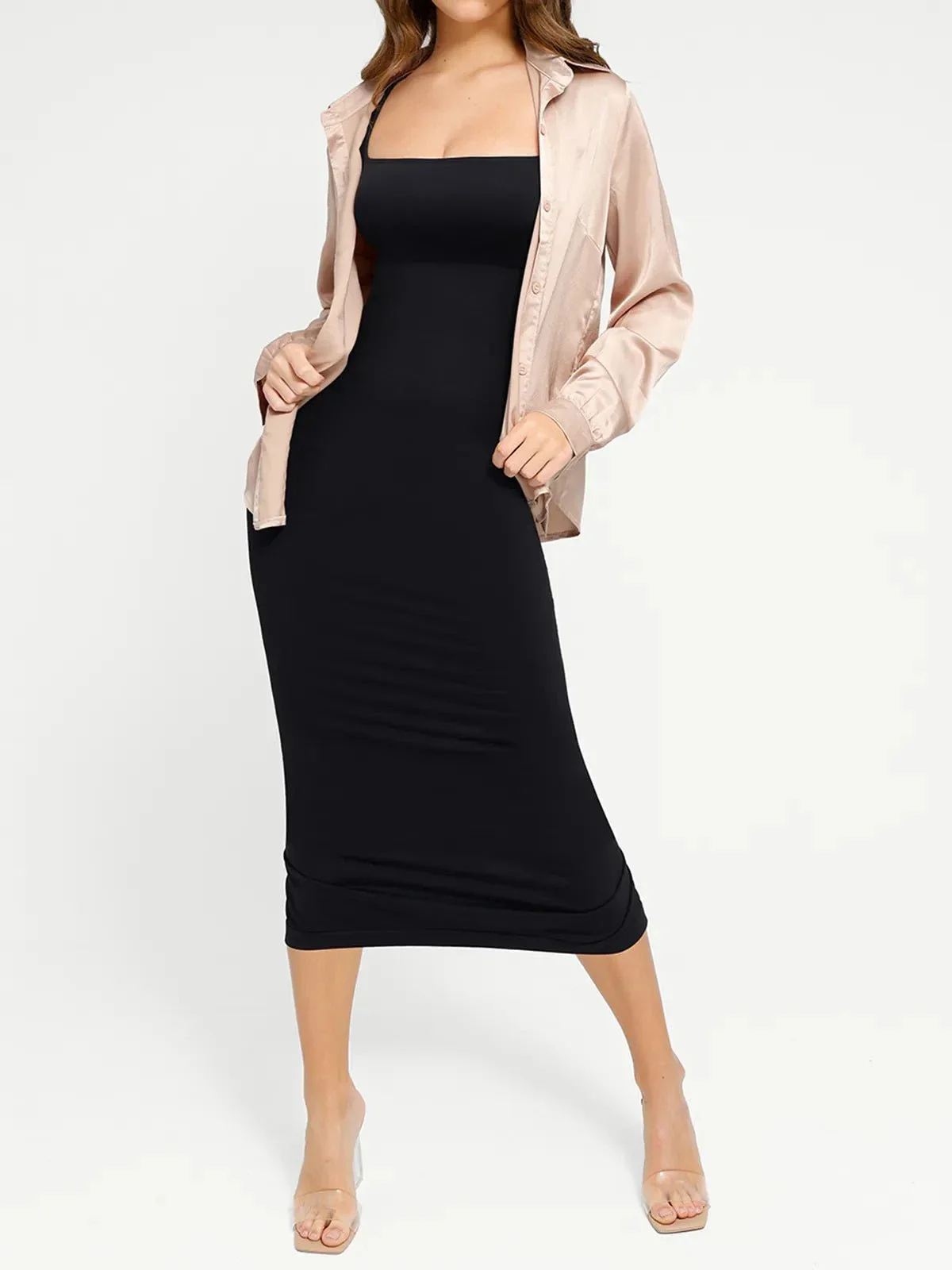 Shapewear Square Neck Sleeveless Slimming Midi Dress - Image 15