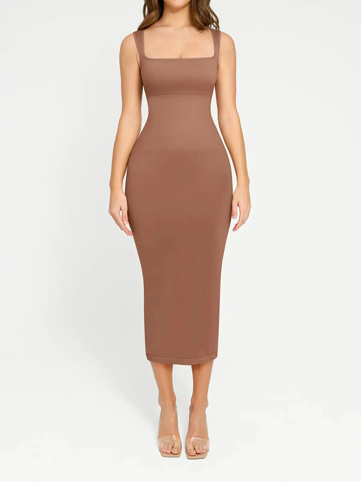 Shapewear Square Neck Sleeveless Slimming Midi Dress - Image 19