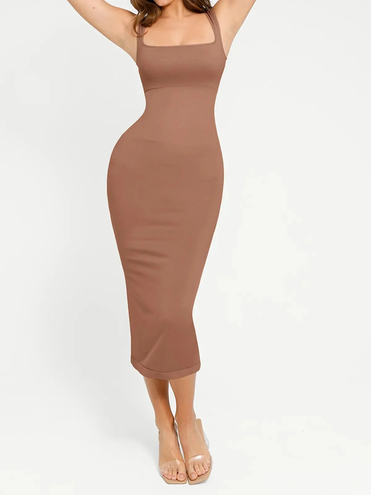 Shapewear Square Neck Sleeveless Slimming Midi Dress - Image 24