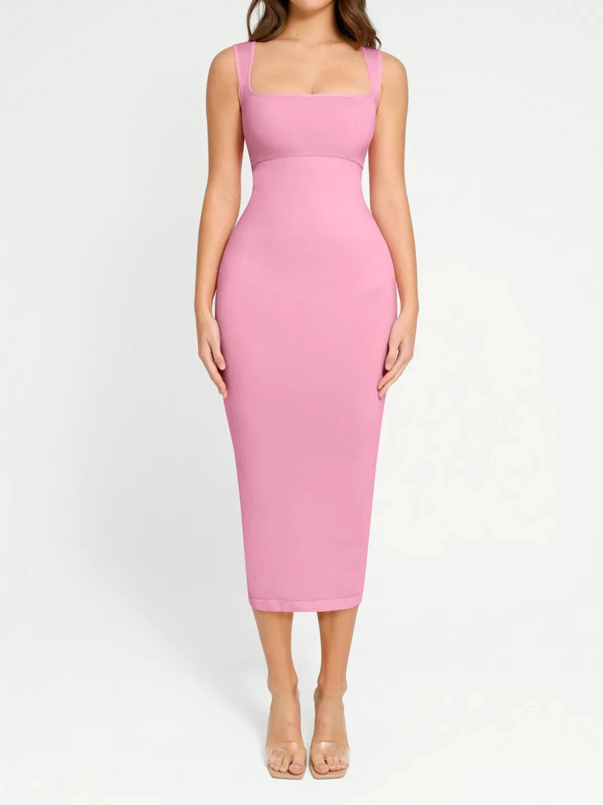 Shapewear Square Neck Sleeveless Slimming Midi Dress - Image 4