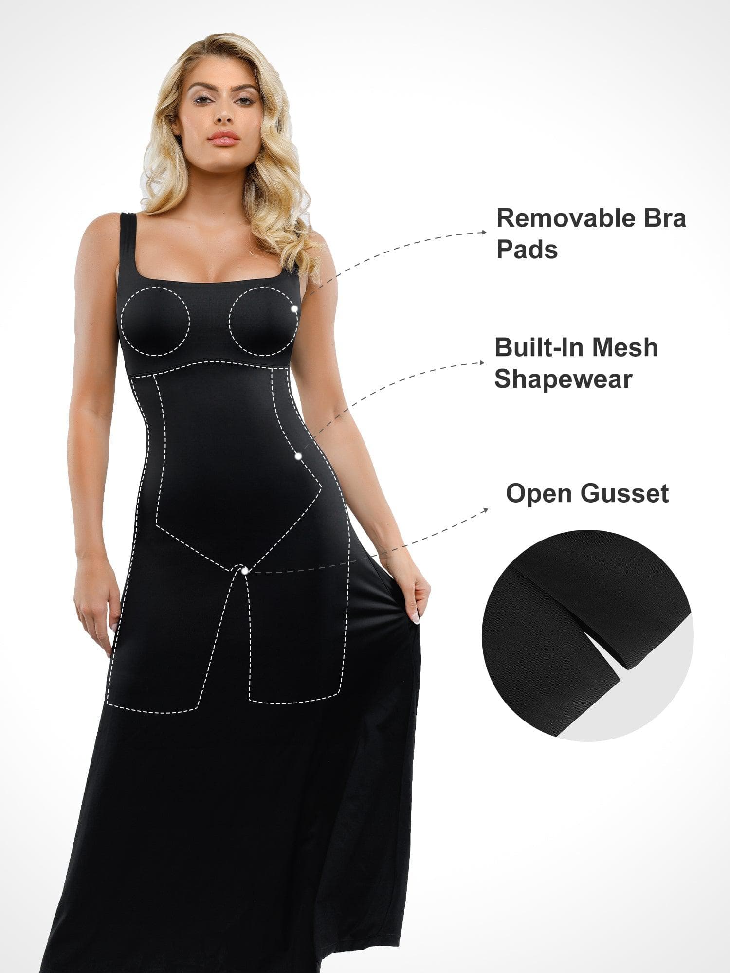 Shapewear Sleeveless Square Neck Houglass A-Line Maxi Dress - Image 8