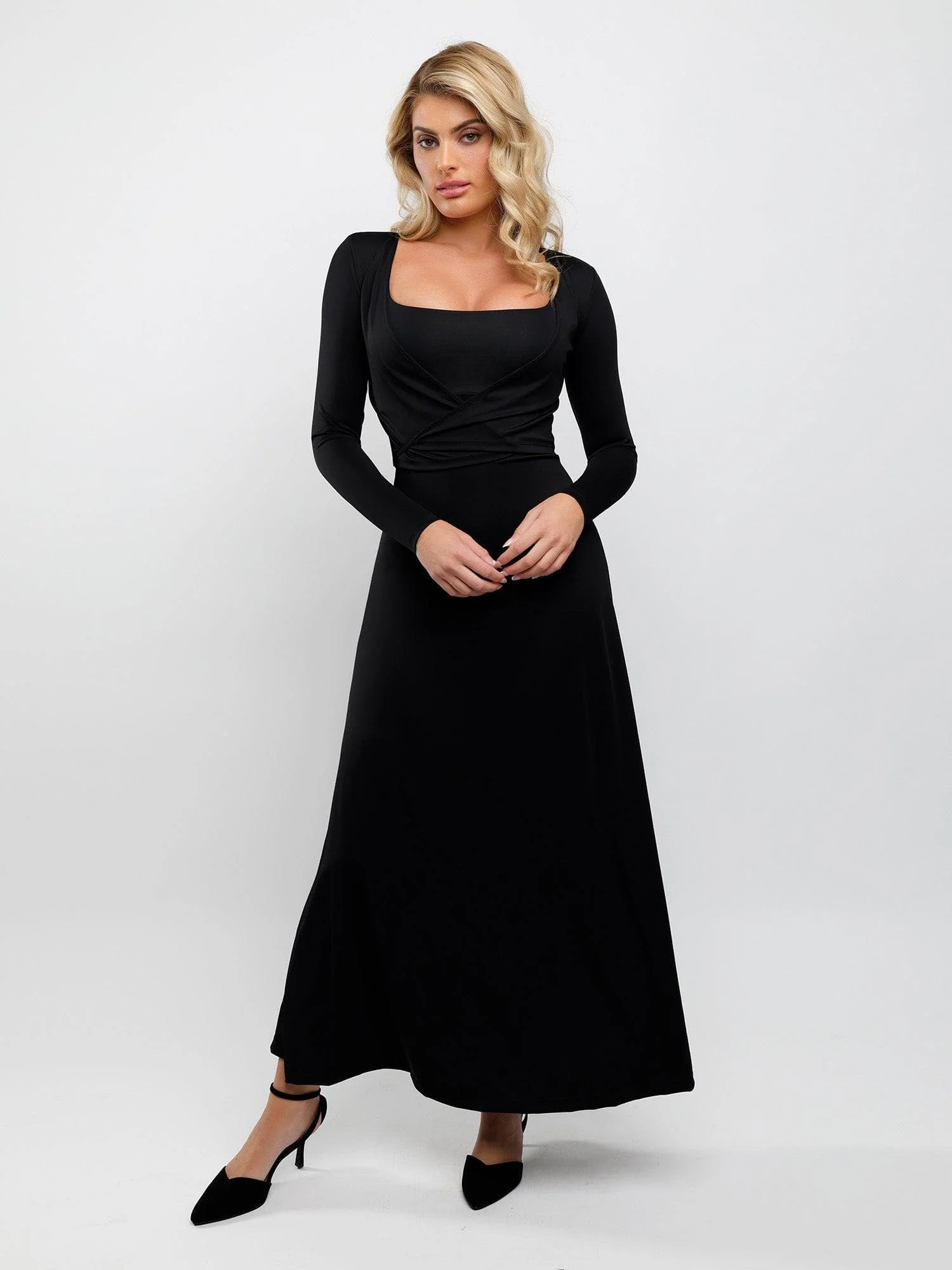 Shapewear Sleeveless Square Neck Houglass A-Line Maxi Dress - Image 12