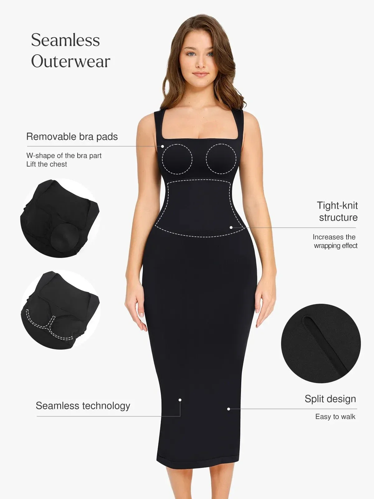 Shapewear Sleeveless Square Neck Slimming Seamless Dress - Image 25