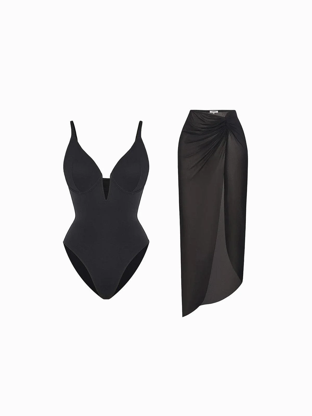 Shapewear Slimming One-Piece Swimsuit Mesh Coverup Set