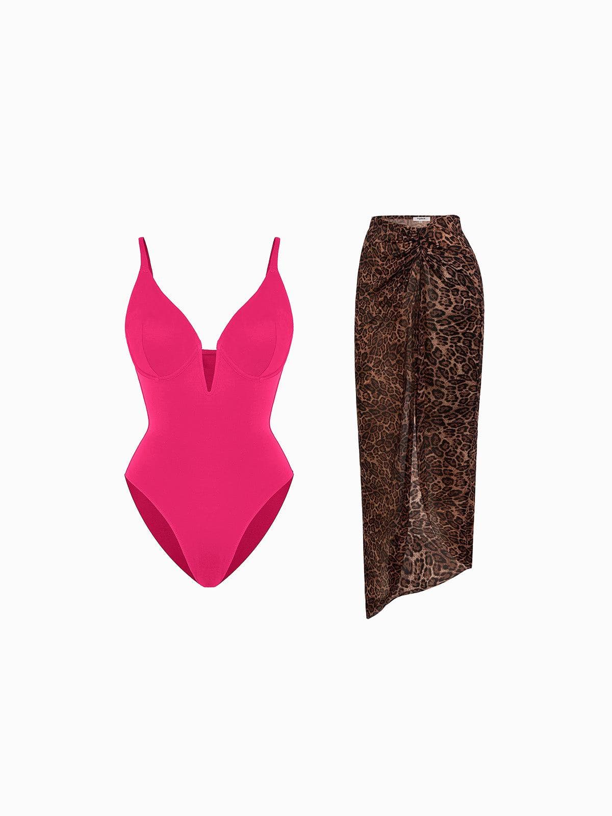 Shapewear Slimming One-Piece Swimsuit Mesh Coverup Set - Image 8